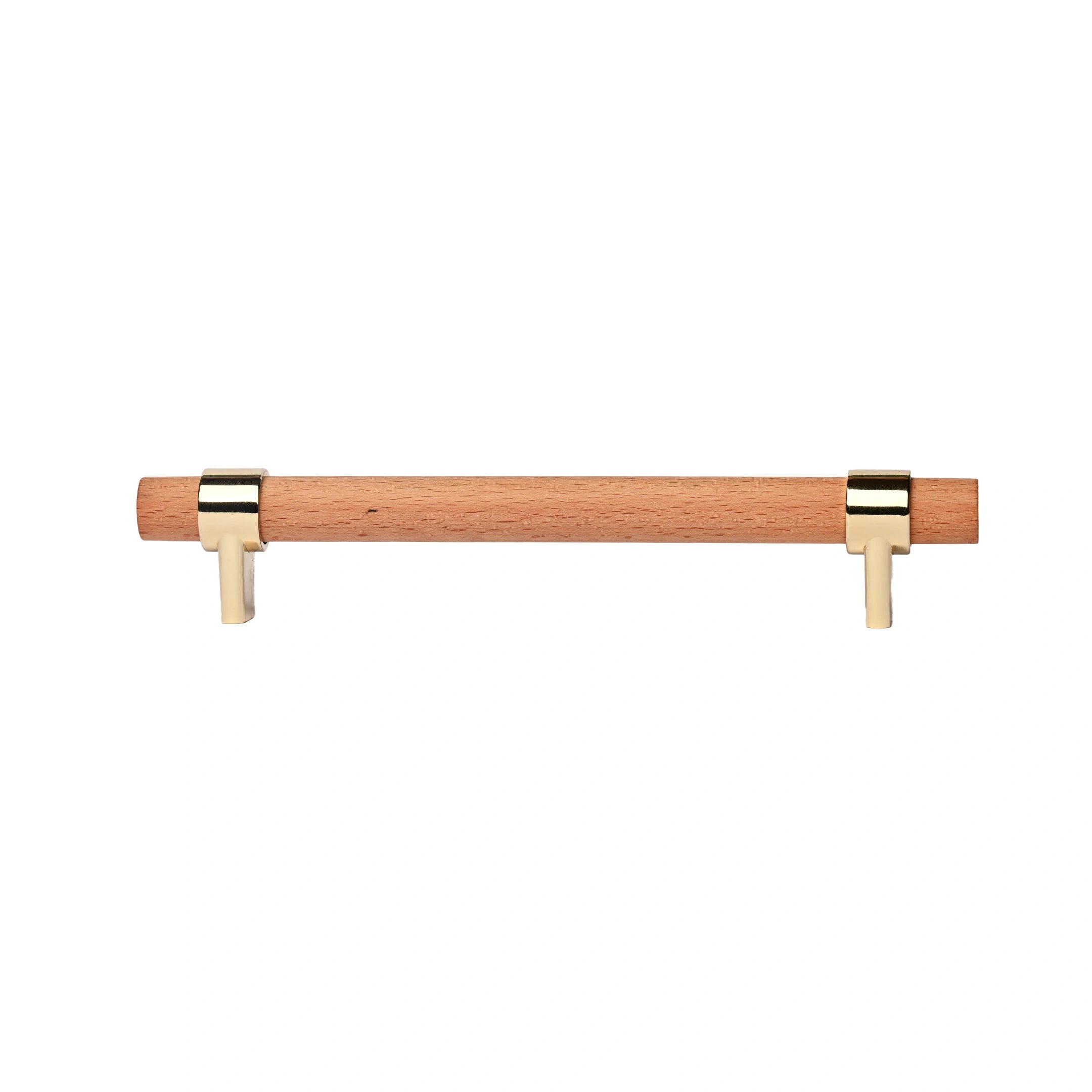 Mantara Walden Handle W-0035 is a modern zinc alloy and beech wood handle in gold, ideal for kitchen and dresser drawers.