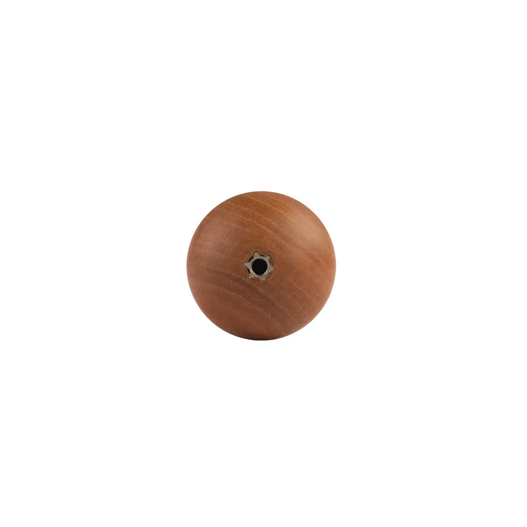 A single round wooden bead with a natural brown wood grain texture and a pre-drilled hole, shown on a solid white background.