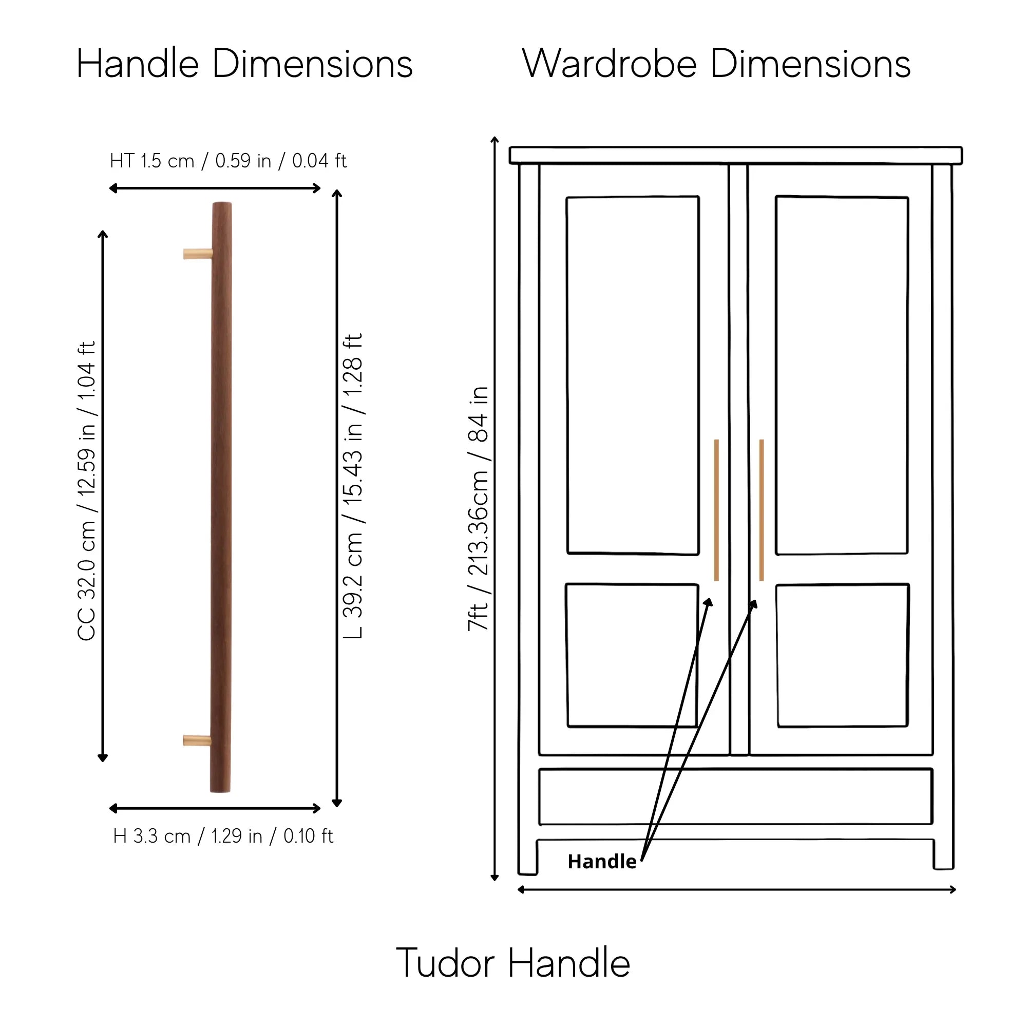 Mantara Tudor Handle W-0007 is a modern brass & walnut handle in brown, ideal for main doors, wardrobes & cabinets.