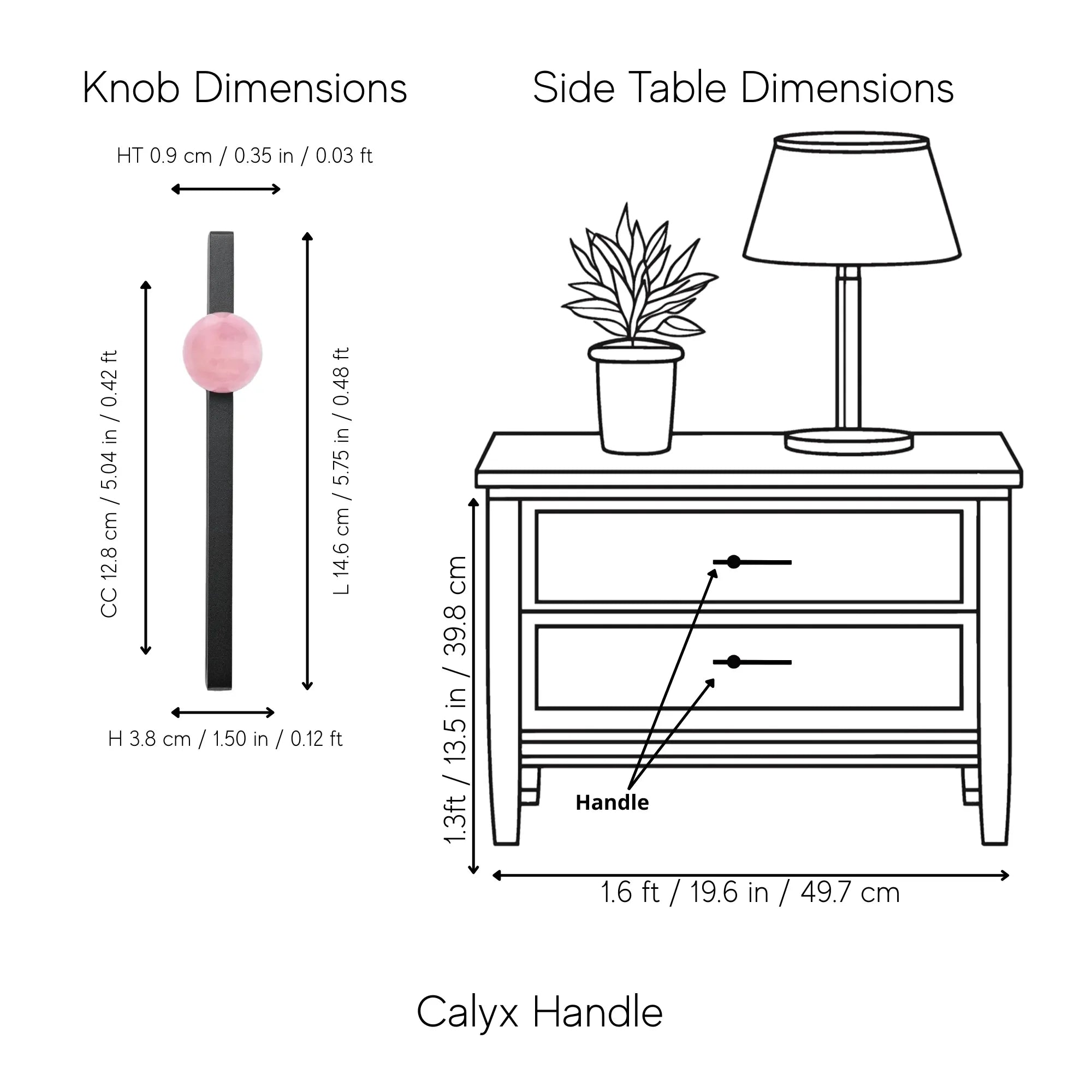 The Mantara C-0027 Calyx Handle is a modern crystal handle in black and pink, ideal for cabinets, wardrobes, and drawers.
