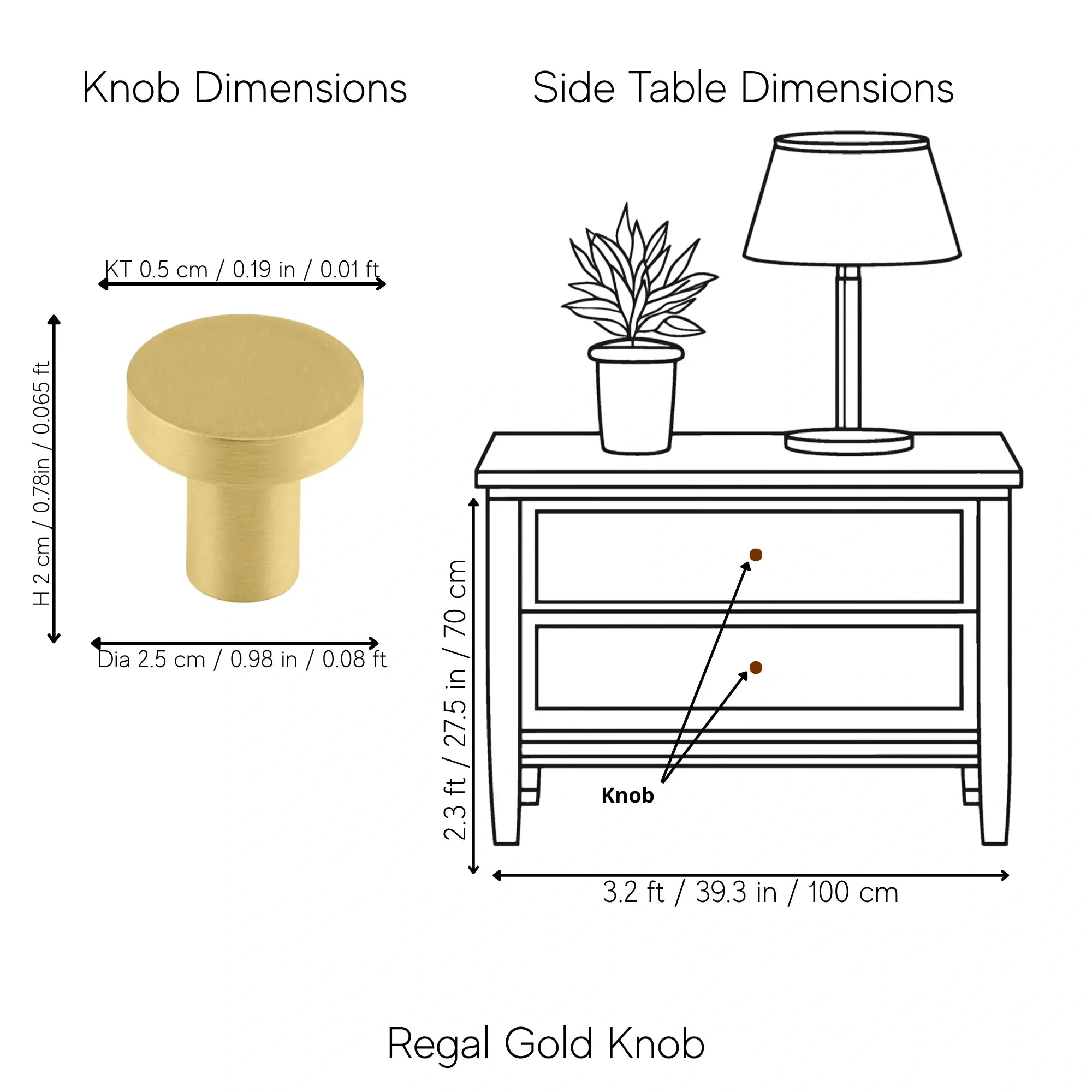 Mantara Regal Gold Knob B-0004 in brass, brushed finish, gold Ideal for furniture, cabinets, and doors.