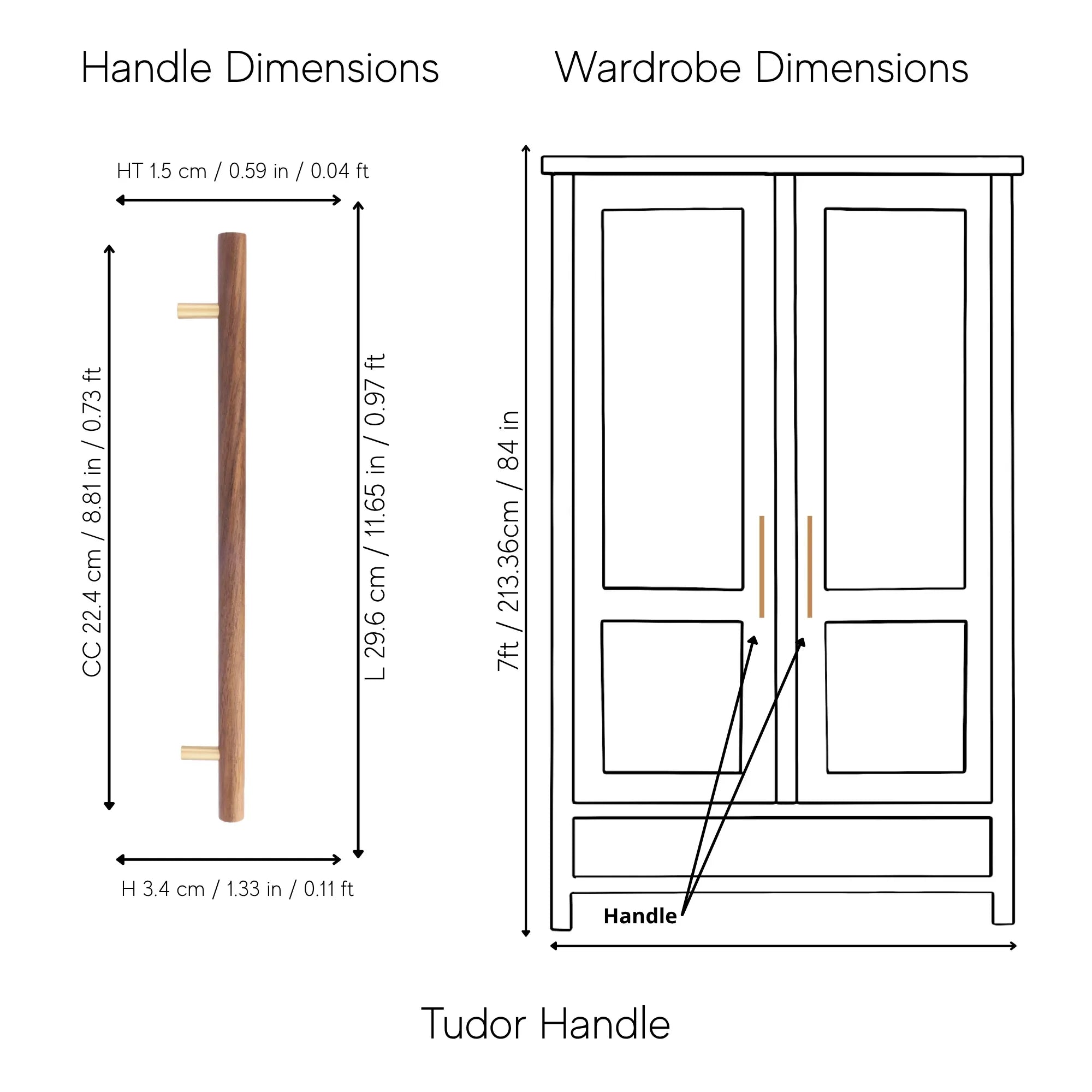 Mantara Tudor Handle W-0007 is a modern brass & walnut handle in brown, ideal for main doors, wardrobes & cabinets.
