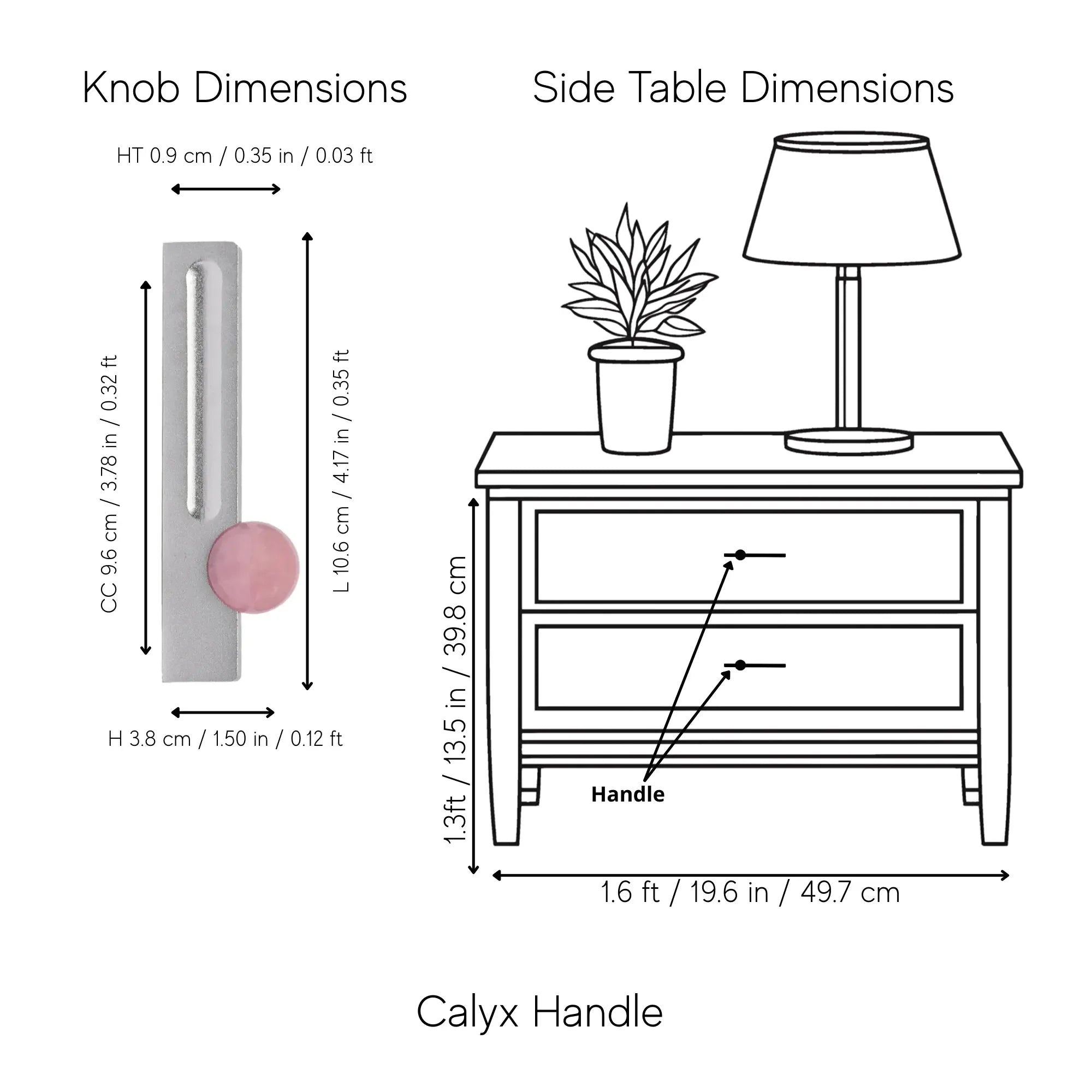 The Mantara C-0027 Calyx Handle is a modern crystal handle in silver and pink, ideal for cabinets, wardrobes, and drawers.