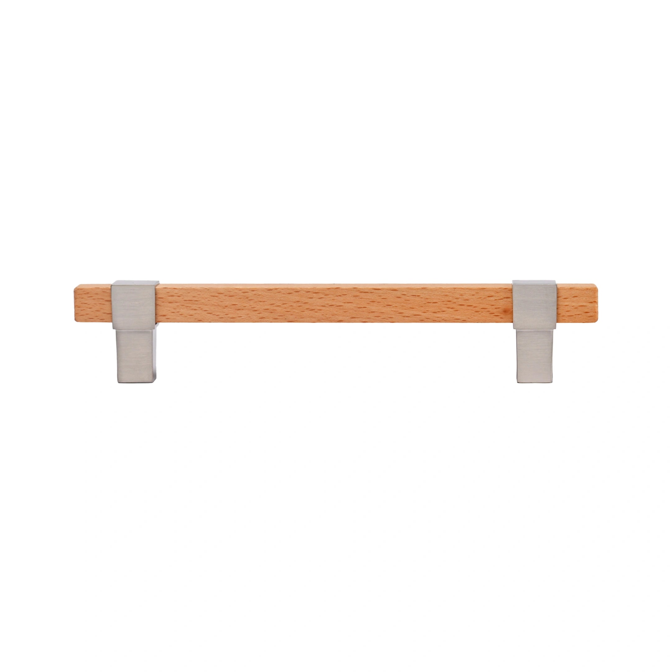 Mantara Lorien Handle W-0028 is a modern zinc and beech wood handle in silver ideal for kitchen and dresser drawers.