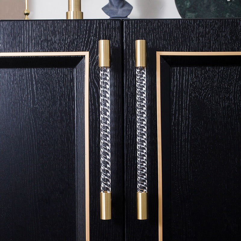 A luxury wardrobe pull handle, Helix designed in white acrylic with polished brass and brushed stem, model A-0012 by Mantara, SKU A-0012