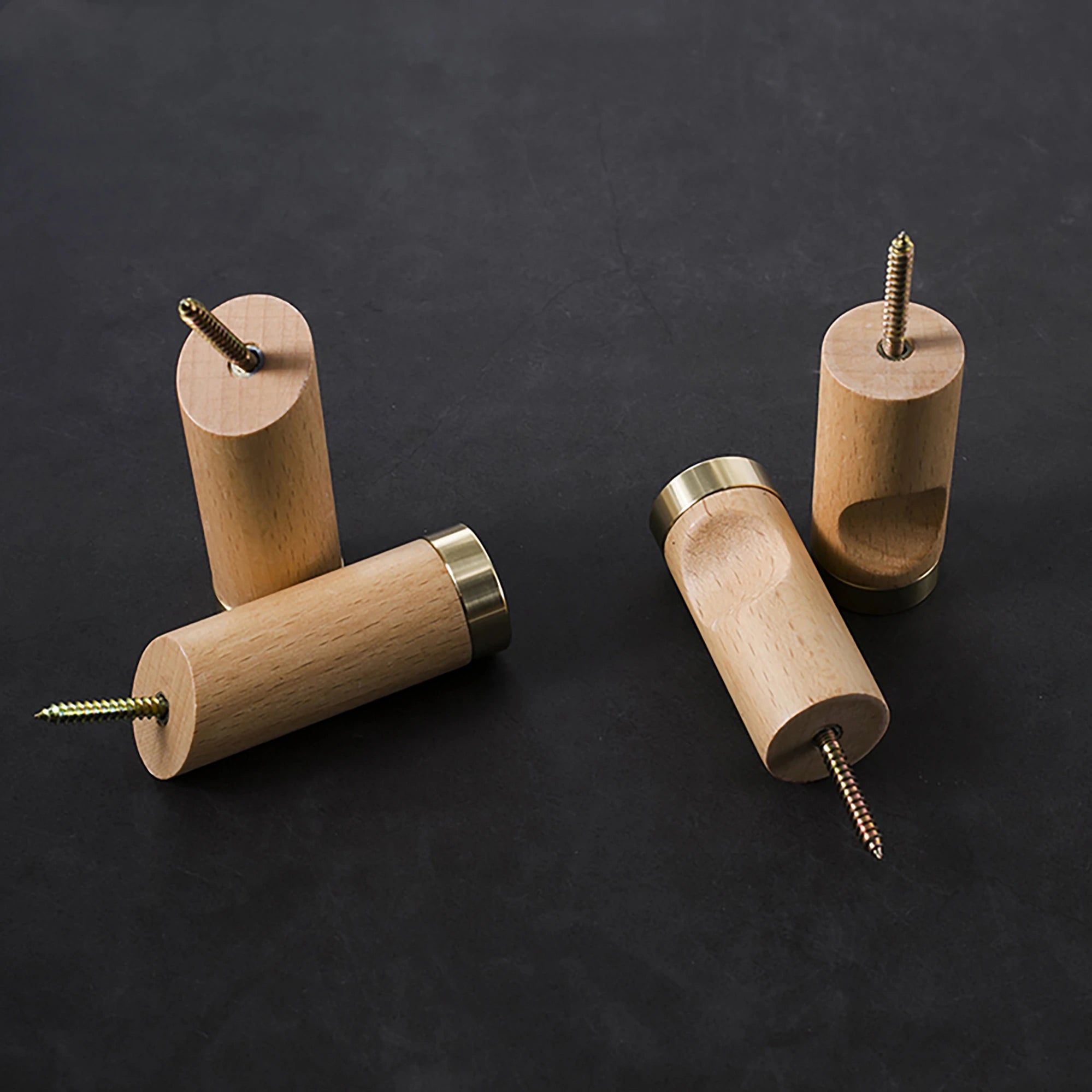 Flair Hook W-0013 in natural wood & polished brass, size Dia30×H68mm, ideal for home & hotel spaces—by Mantara.