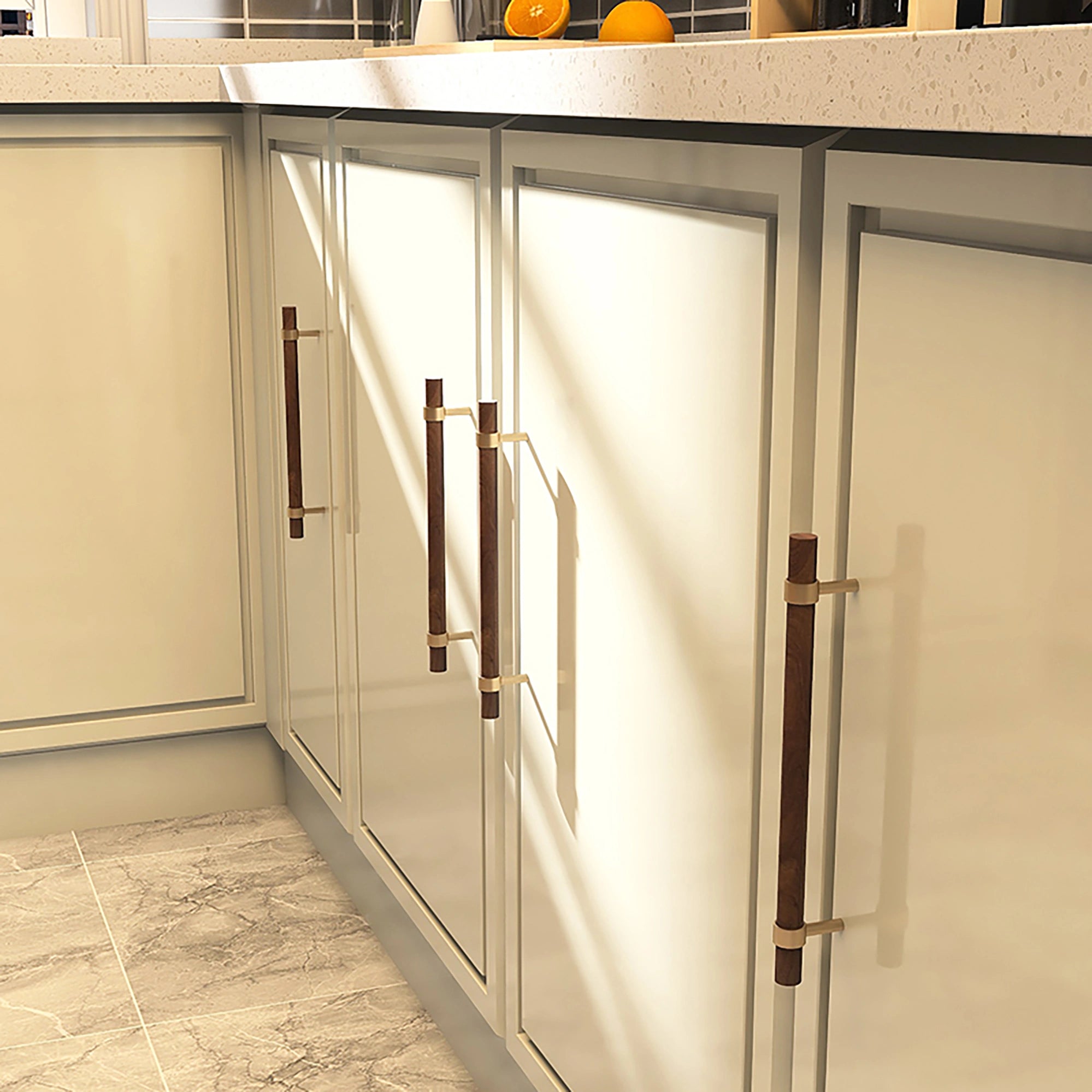 Mantara Holt Handle W-0010 is a modern walnut wood & brass handle in dark brown with brushed finish, ideal for wardrobes & drawers.