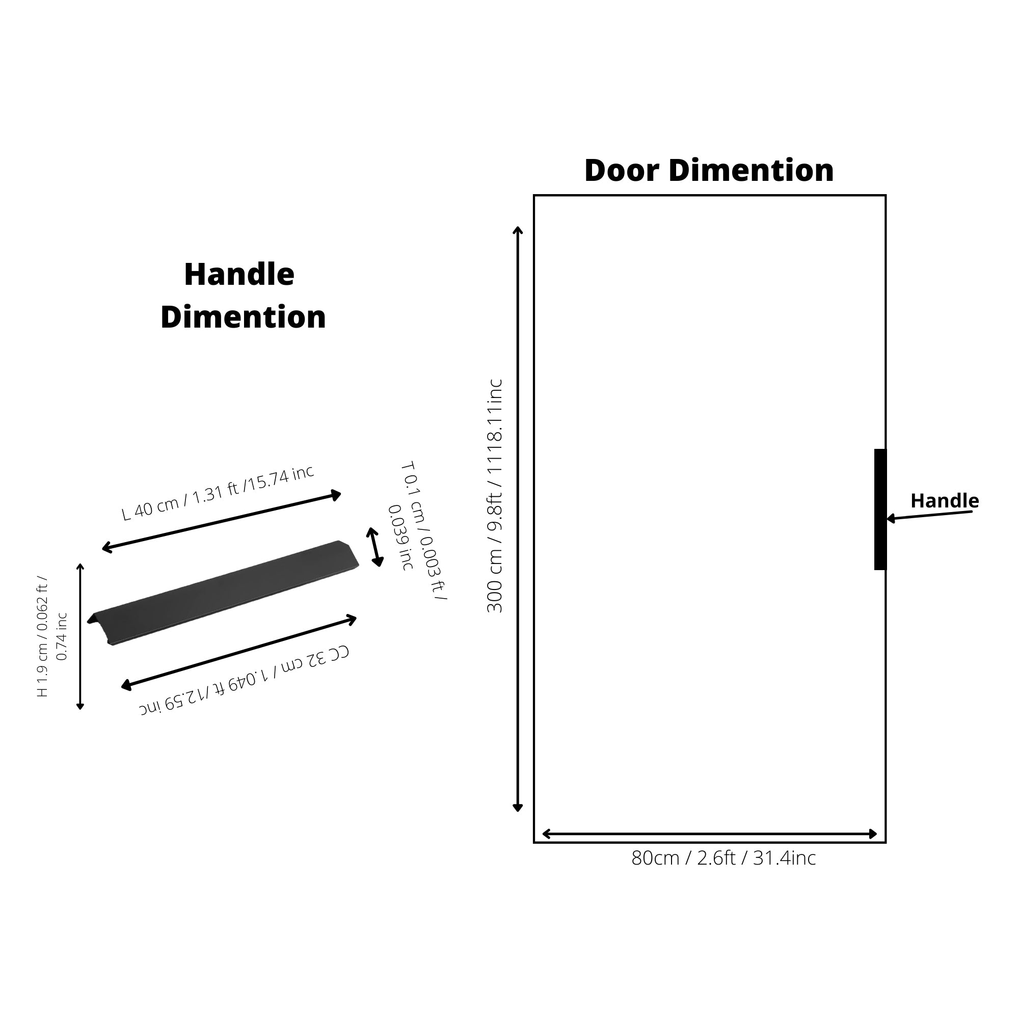 Shingle handle AL-0004, black aluminum, L400mm CC320mm, matte finish, for wardrobes & drawers by Mantara