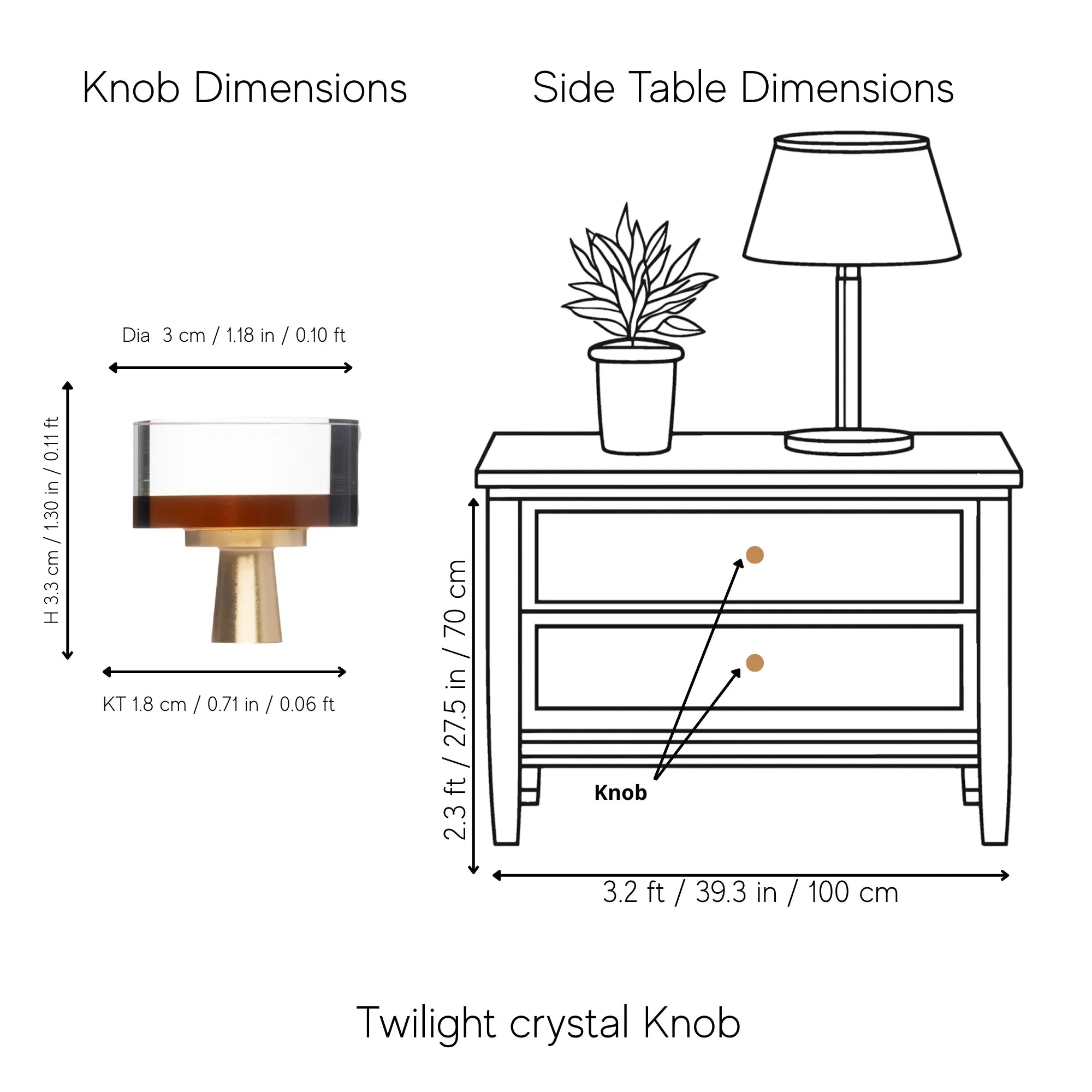 Decorative drawer knob, crystal + brass, champagne & brass, Mantara, Twilight Crystal Knob, A-0002 - buy knobs, drawer knobs.