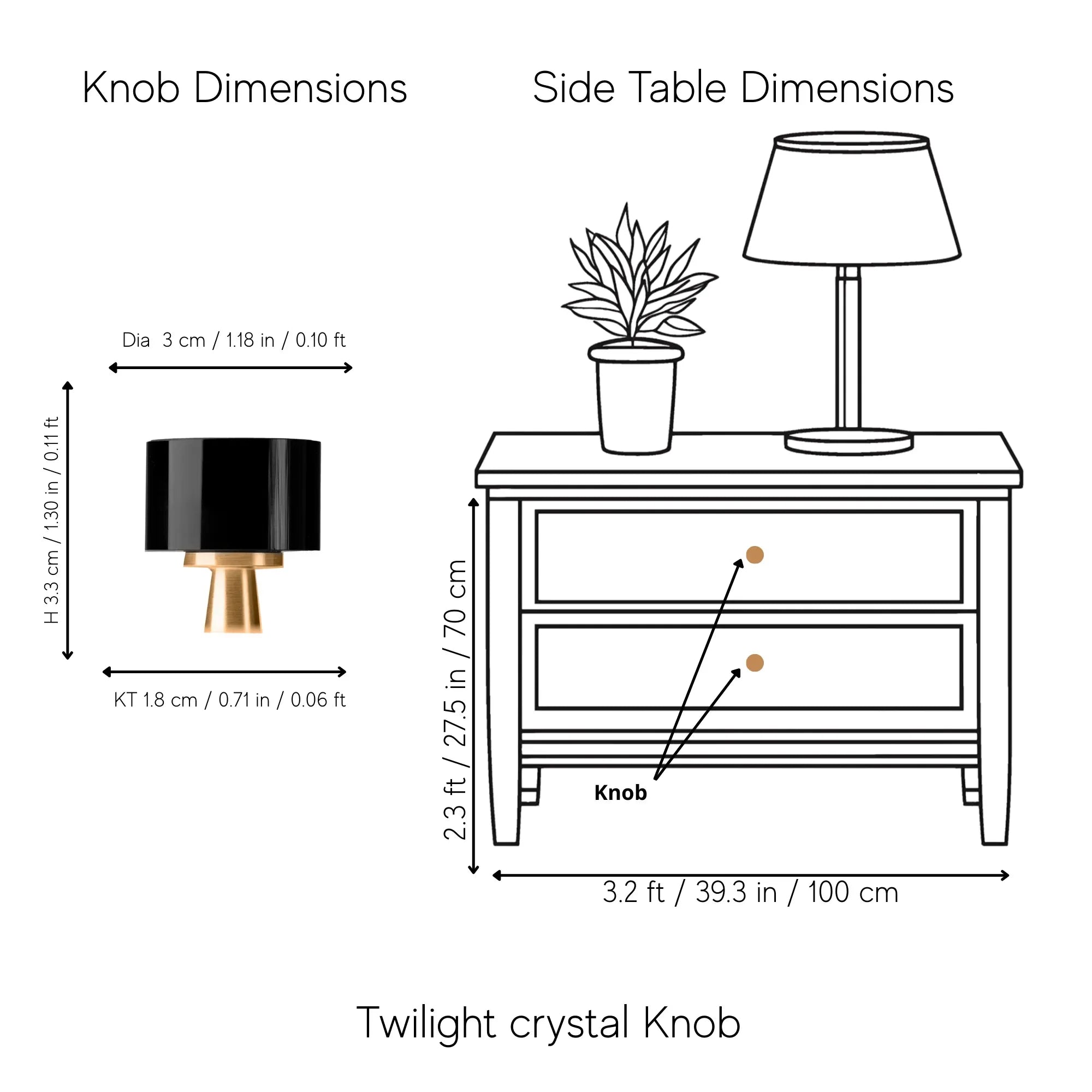 Decorative drawer knob, crystal + brass, black & brass, Mantara, Twilight Crystal Knob, A-0002 - buy knobs, drawer knobs.