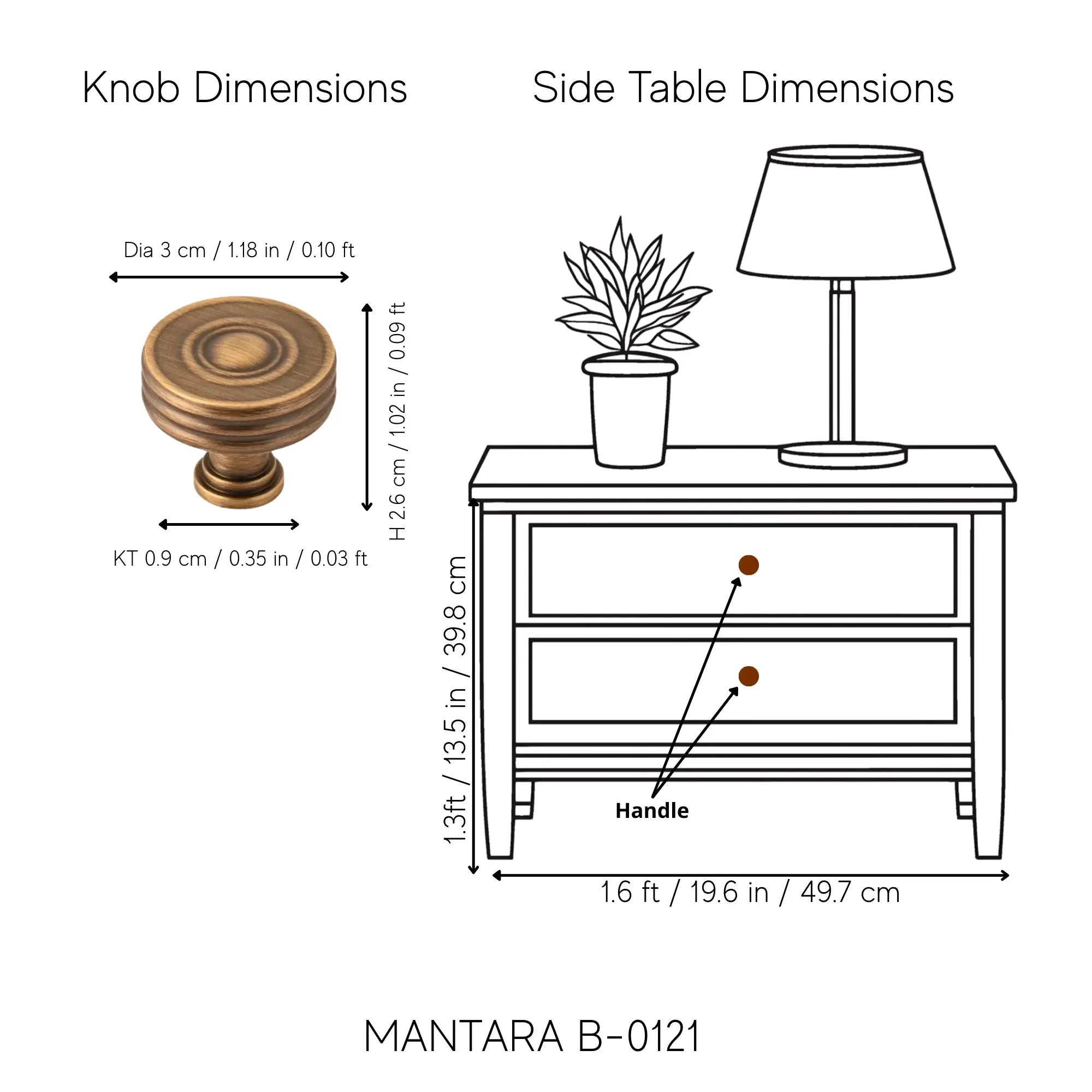 The Mantara B-0121 is a modern brass knob in bronze with a brushed finish, ideal for kitchen drawers and dressers.