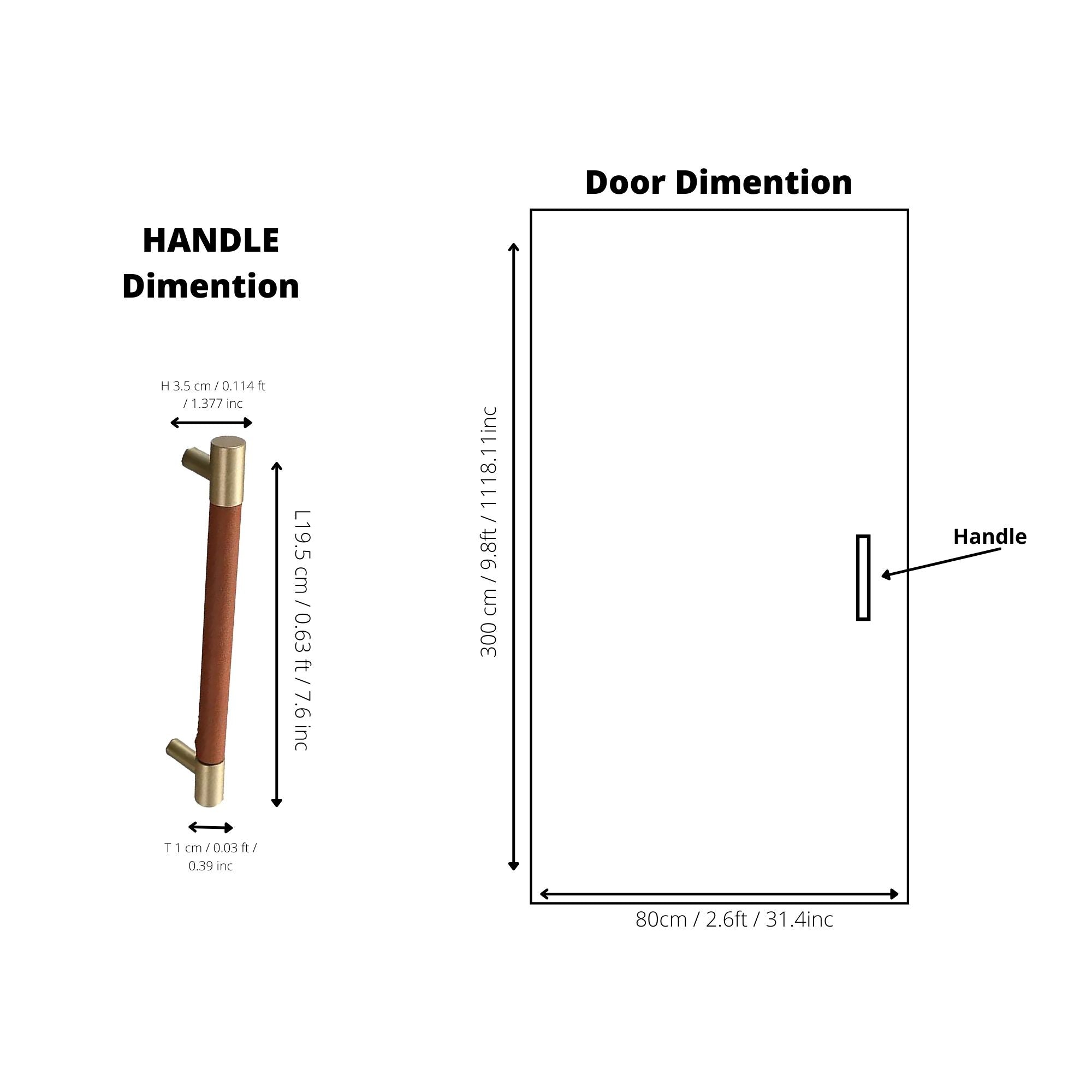 The Mantara L-0005 Sleek Leather Handle is a modern brass and leather handle in brown, ideal for wardrobes, drawers, and cabinets.