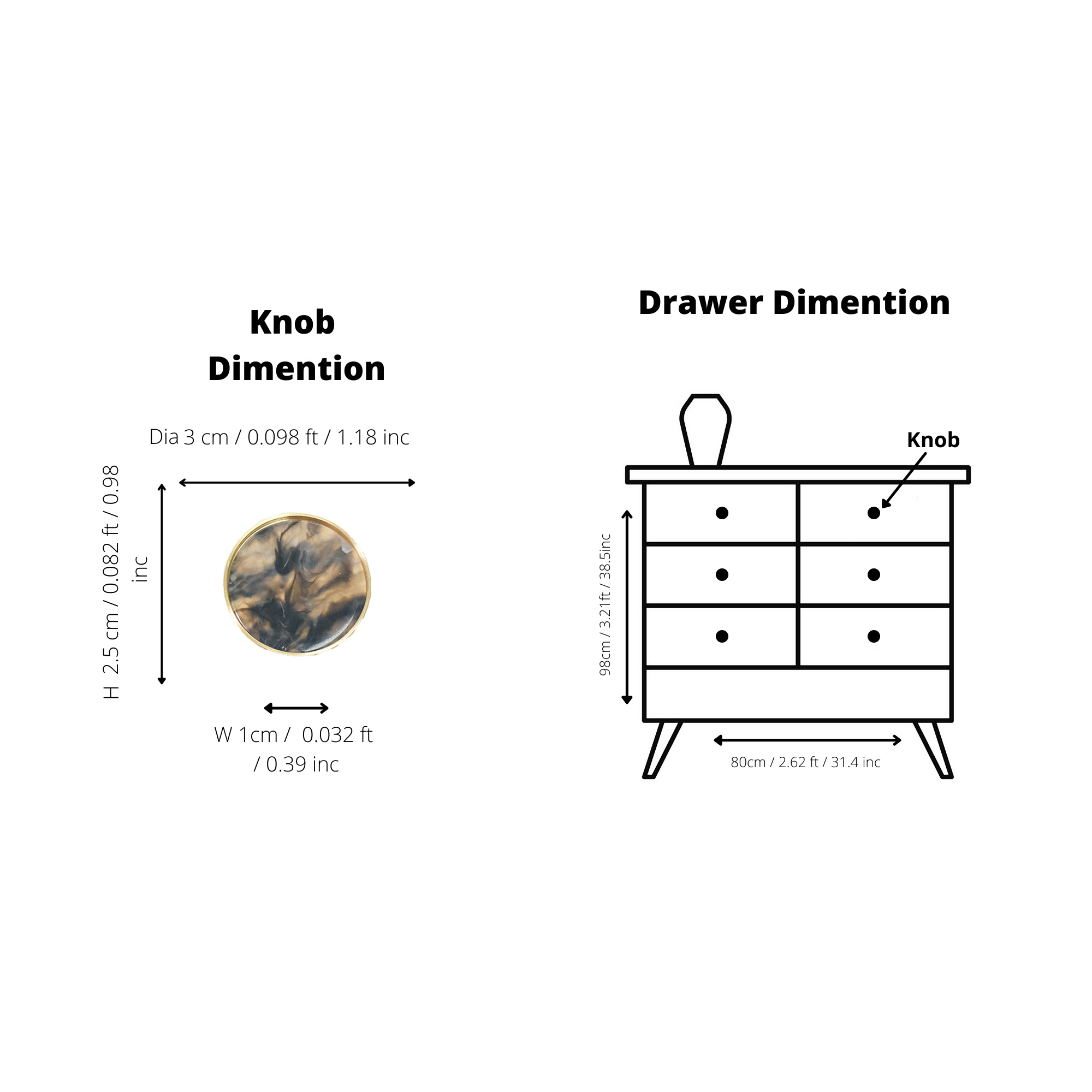 Galaxy round cabinet knob A-0005, clouds mist acrylic & brushed brass, dia30mm, for drawers & wardrobes by Mantara