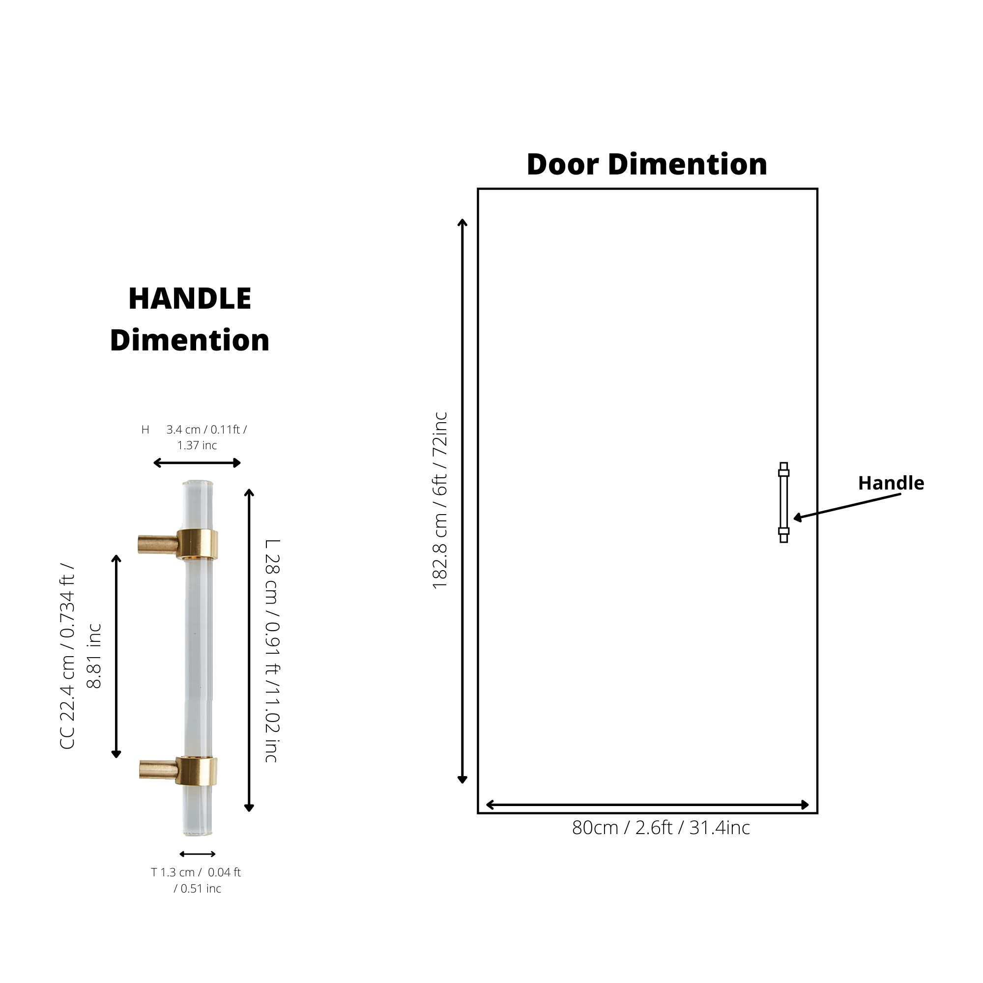 A sleek T-bar handle, Petra II made of clear acrylic with brushed brass supports in transparent white finish, model A-0008 by Mantara, A-0008.