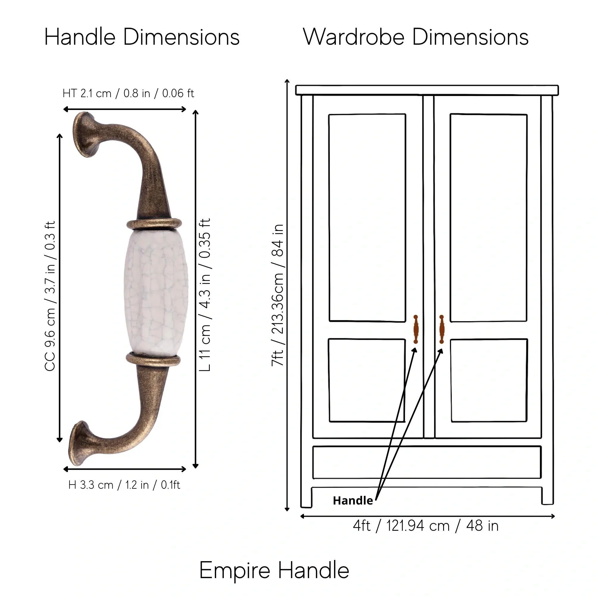 The Mantara CR-0007 Empire Knob is a traditional zinc and ceramic handle in white with a polished finish, ideal for wardrobes and cabinets.
