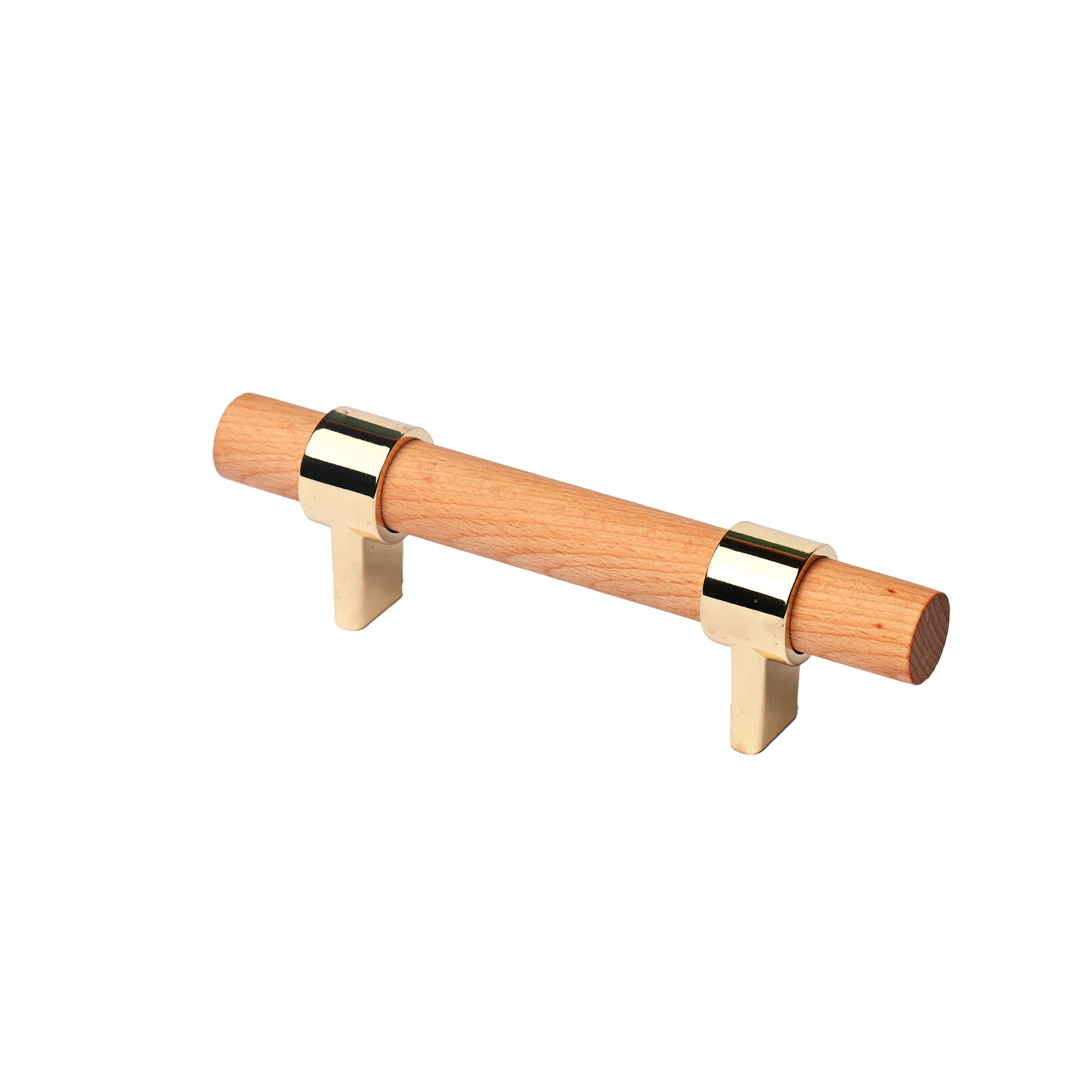 Mantara Walden Handle W-0035 is a modern zinc alloy and beech wood handle in gold, ideal for kitchen and dresser drawers.