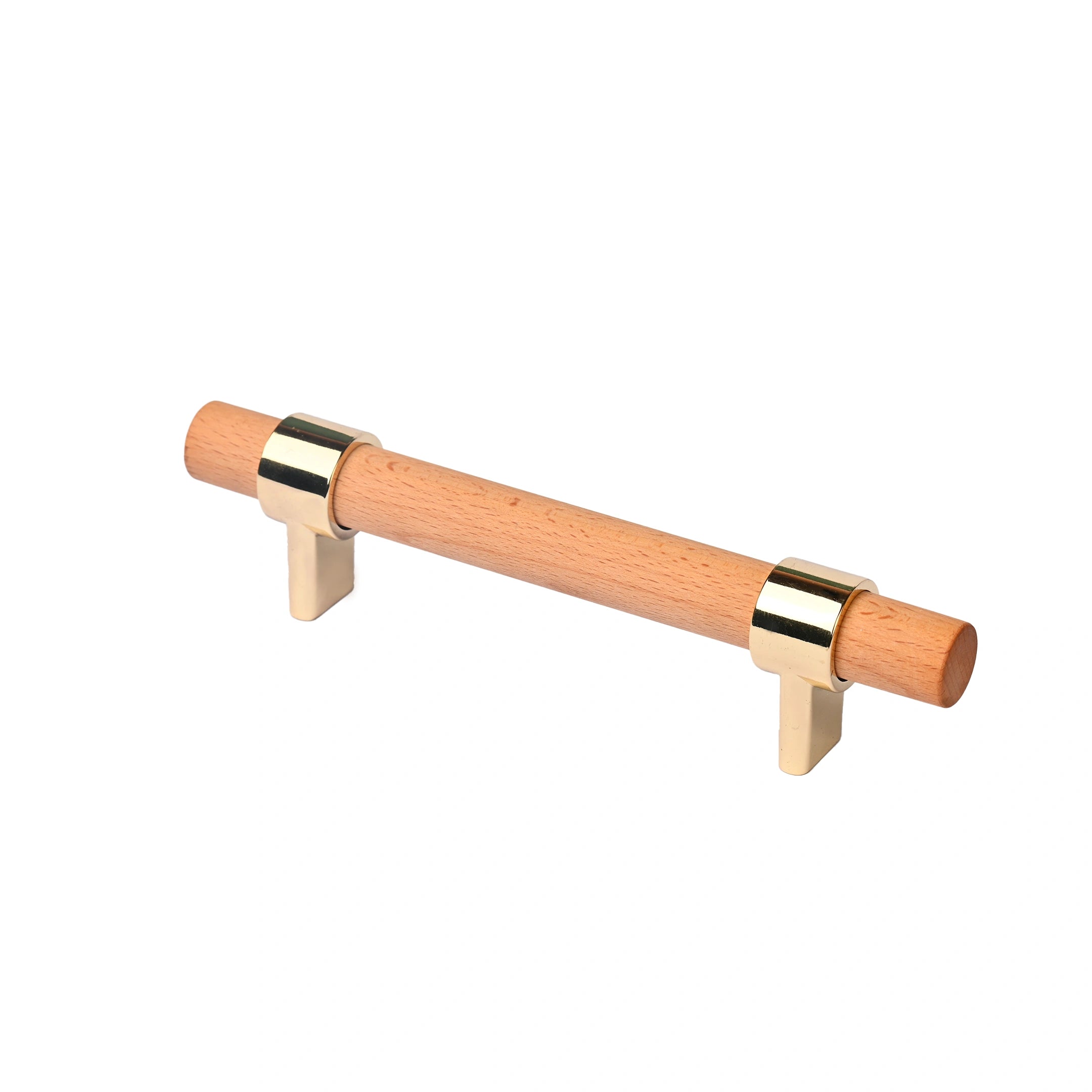Mantara Walden Handle W-0035 is a modern zinc alloy and beech wood handle in gold, ideal for kitchen and dresser drawers.