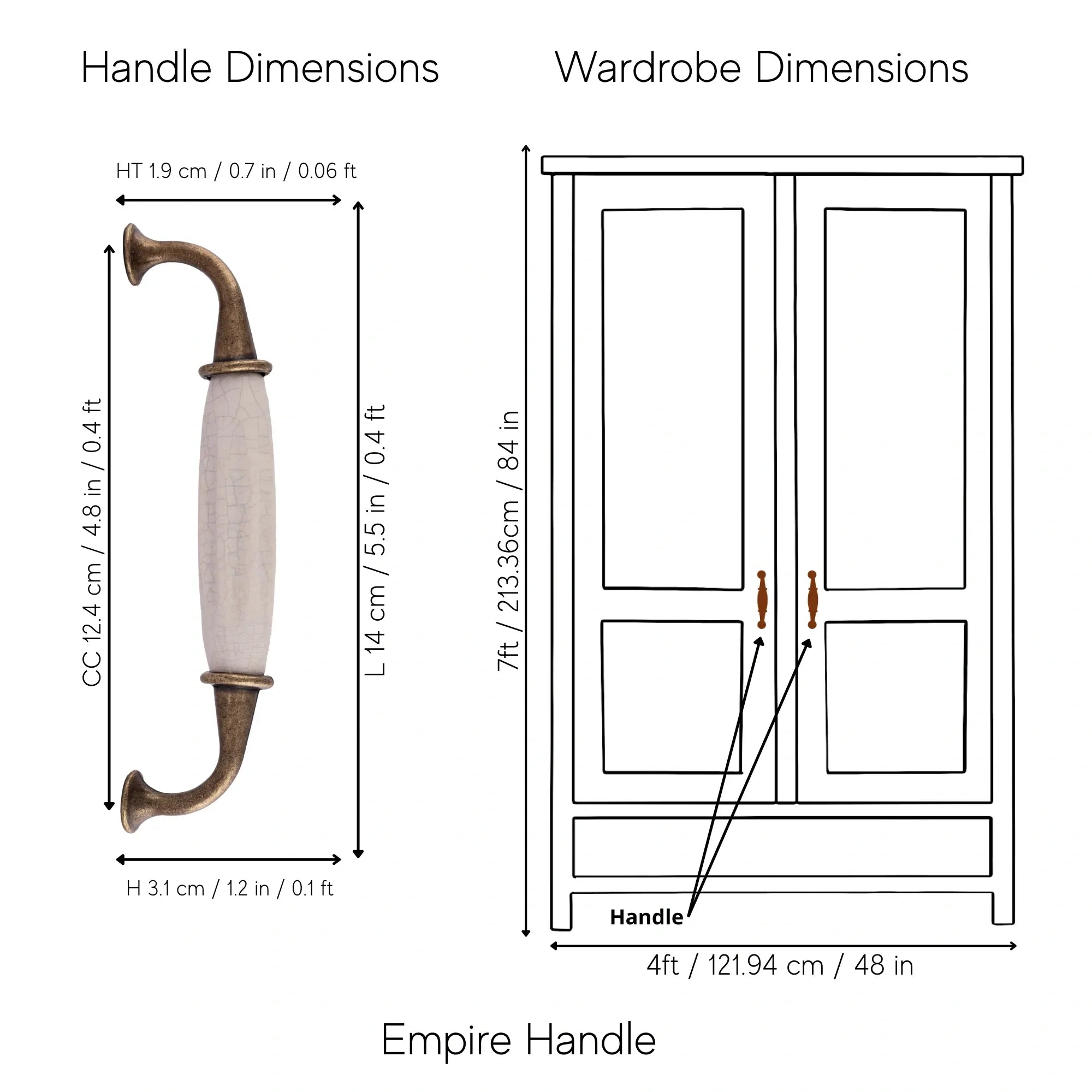 The Mantara CR-0007 Empire Knob is a traditional zinc and ceramic handle in white with a polished finish, ideal for wardrobes and cabinets.