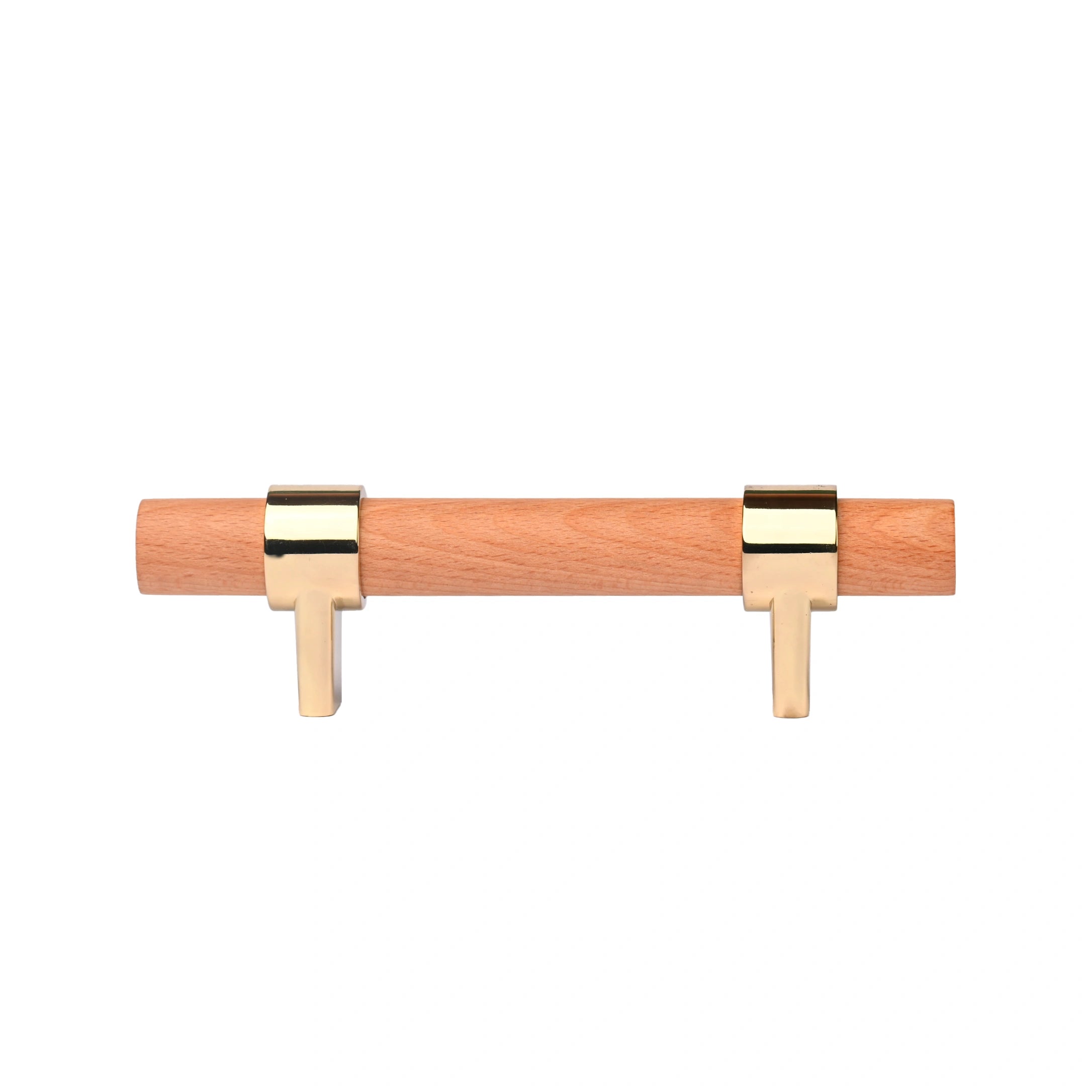 Mantara Walden Handle W-0035 is a modern zinc alloy and beech wood handle in gold, ideal for kitchen and dresser drawers.