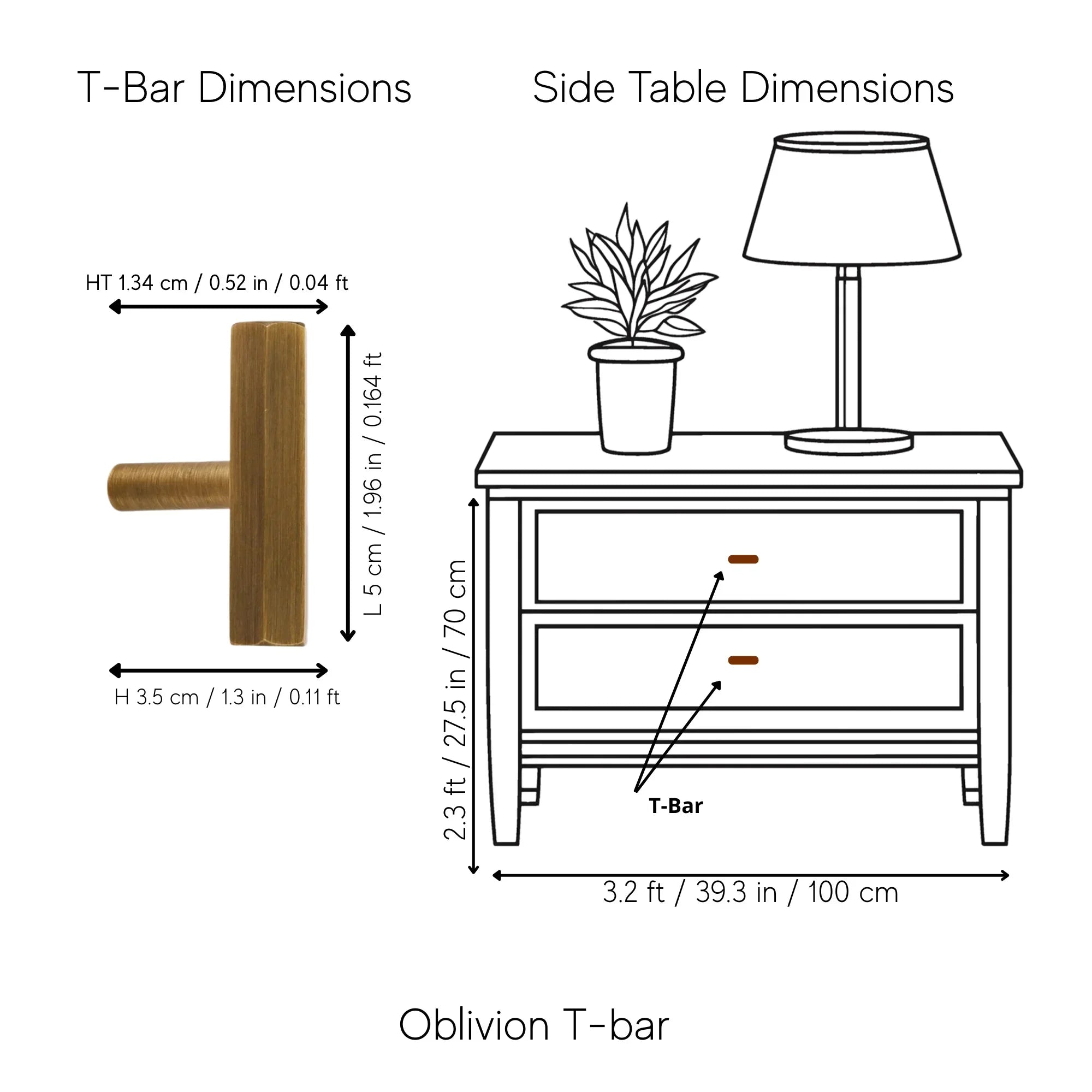 The Mantara B-0052 Oblivion T-Bar Handle is a modern solid brass handle in bronze, ideal for cabinets and kitchens.