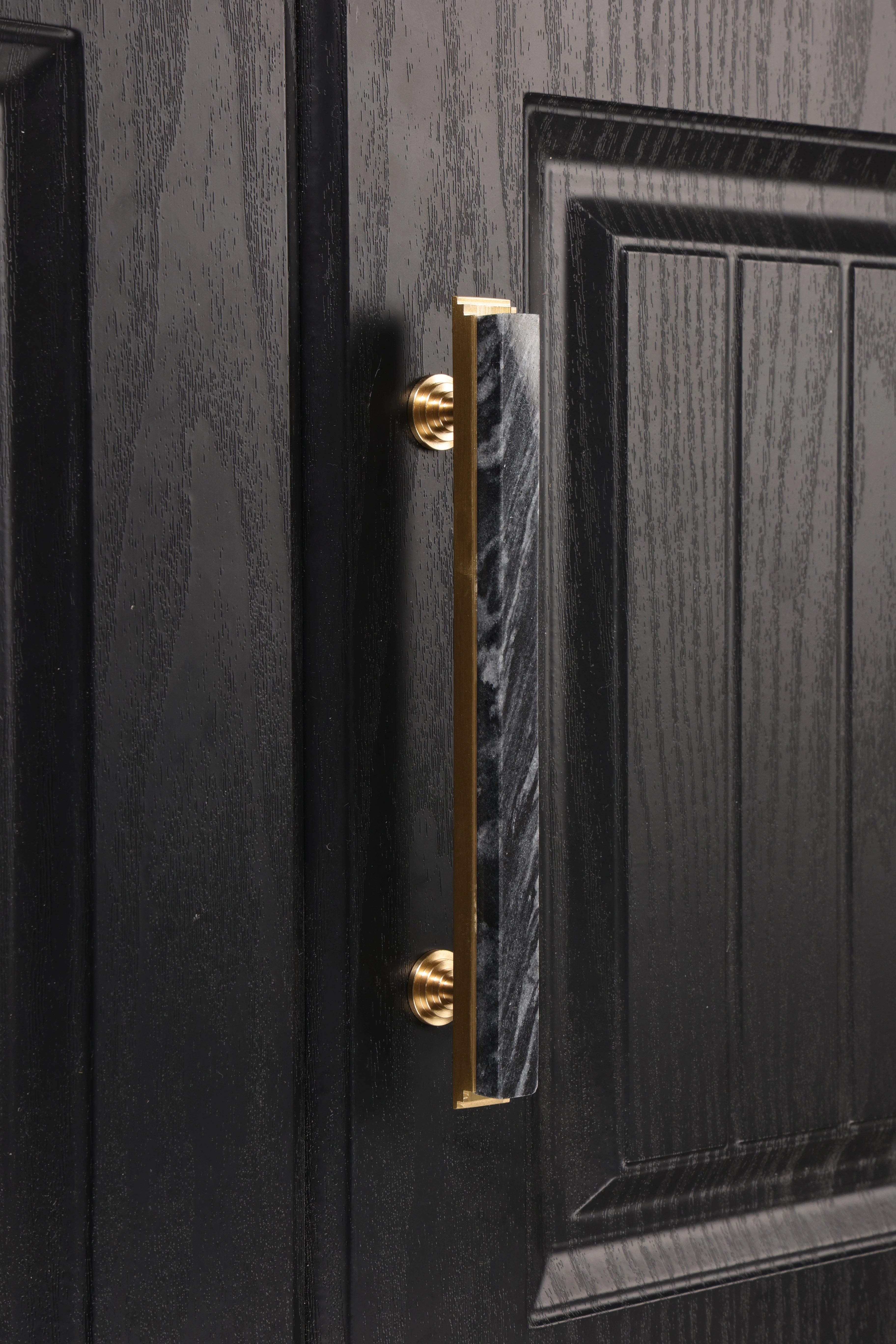 Acropolis Handle M-0010-H in Grey marble & brass, brushed finish, 144mm & 170mm, for modern cabinets by Mantara