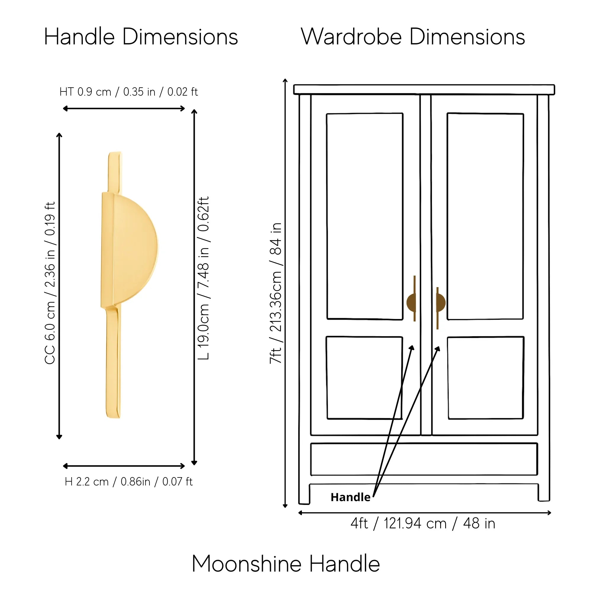 Mantara Moonshine Handle Z-0007 is a modern zinc handle in matte gold deal for wardrobes, doors, and drawers.