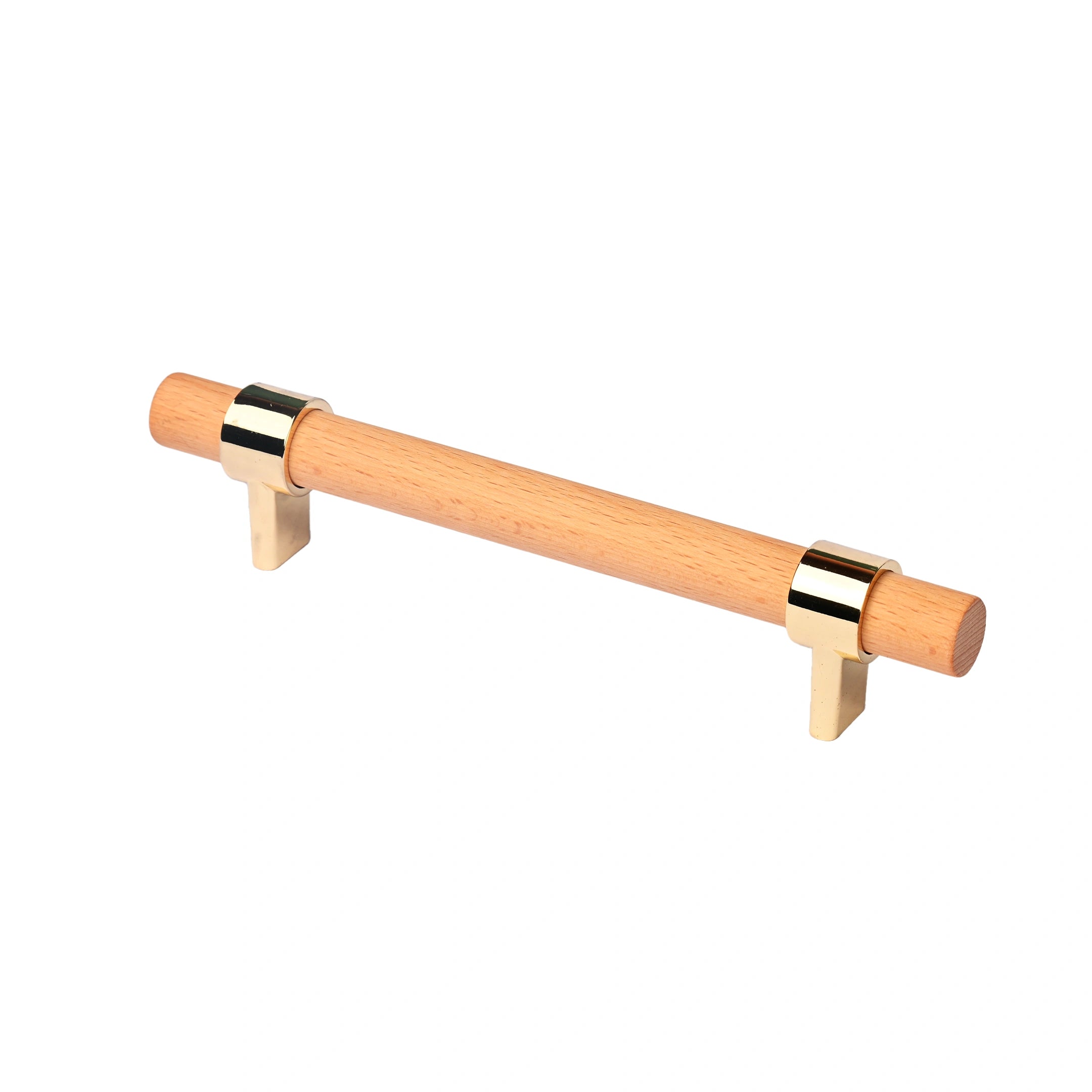Mantara Walden Handle W-0035 is a modern zinc alloy and beech wood handle in gold, ideal for kitchen and dresser drawers.