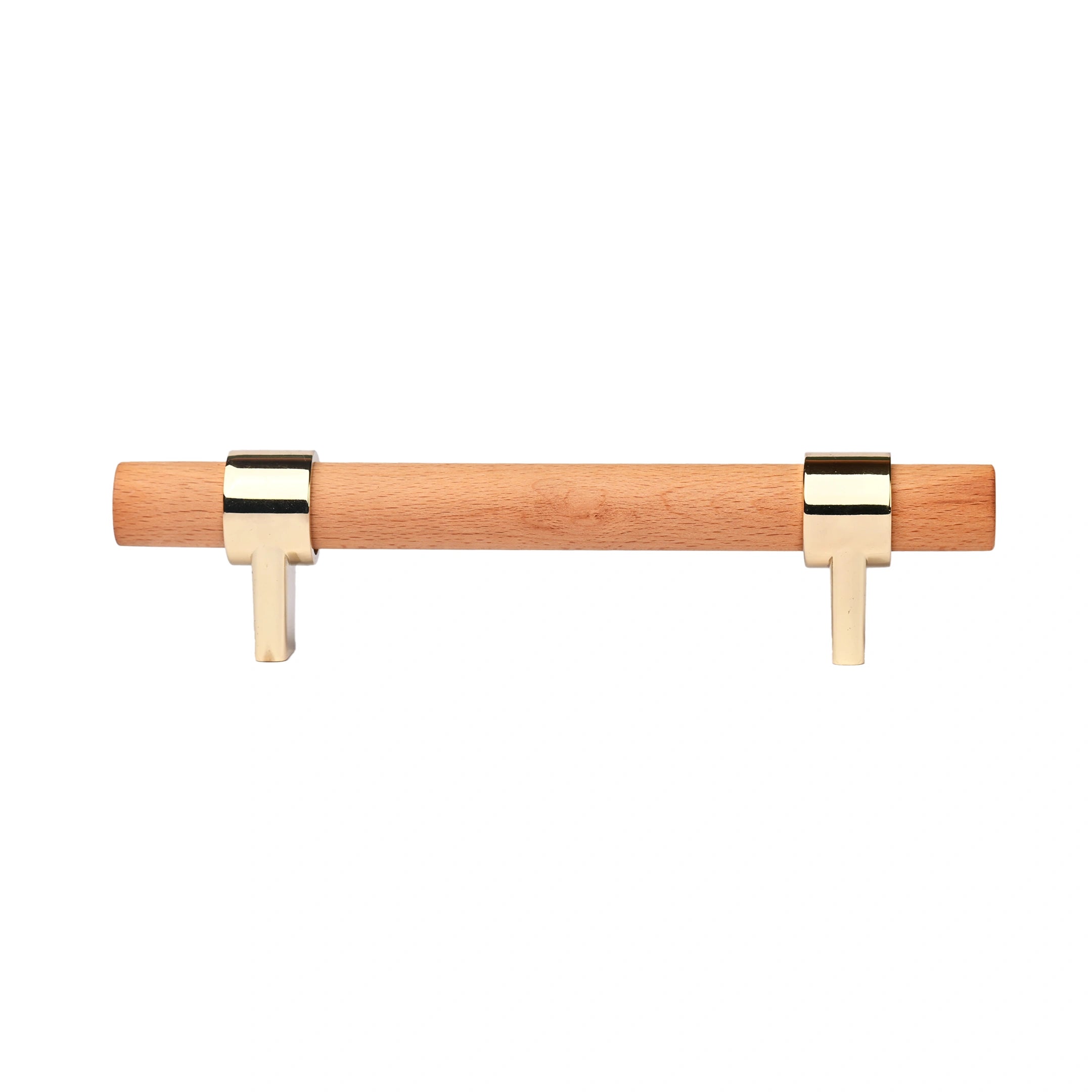 Mantara Walden Handle W-0035 is a modern zinc alloy and beech wood handle in gold, ideal for kitchen and dresser drawers.