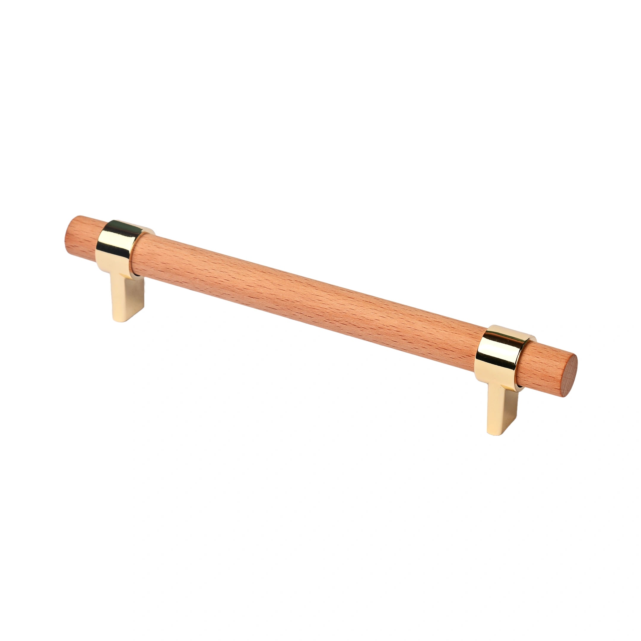 Mantara Walden Handle W-0035 is a modern zinc alloy and beech wood handle in gold, ideal for kitchen and dresser drawers.