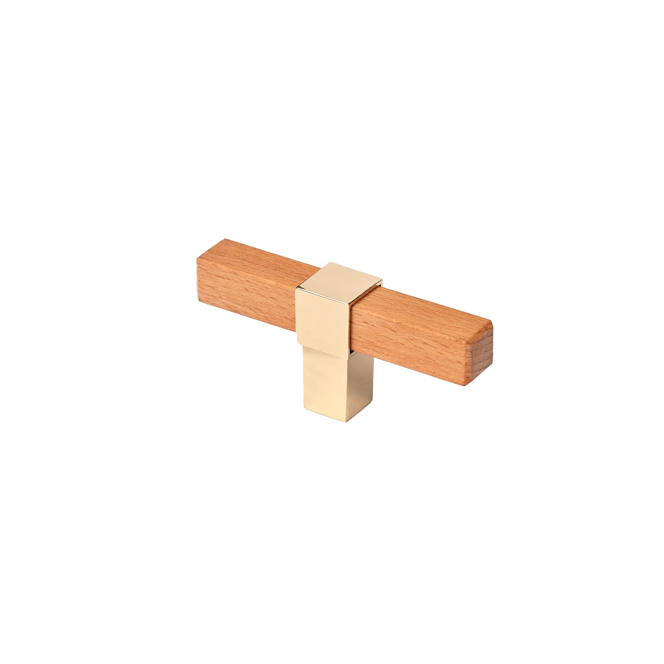 Mantara Lorien Handle W-0028 is a modern zinc and beech wood Tbar in Gold ideal for kitchen and dresser drawers.