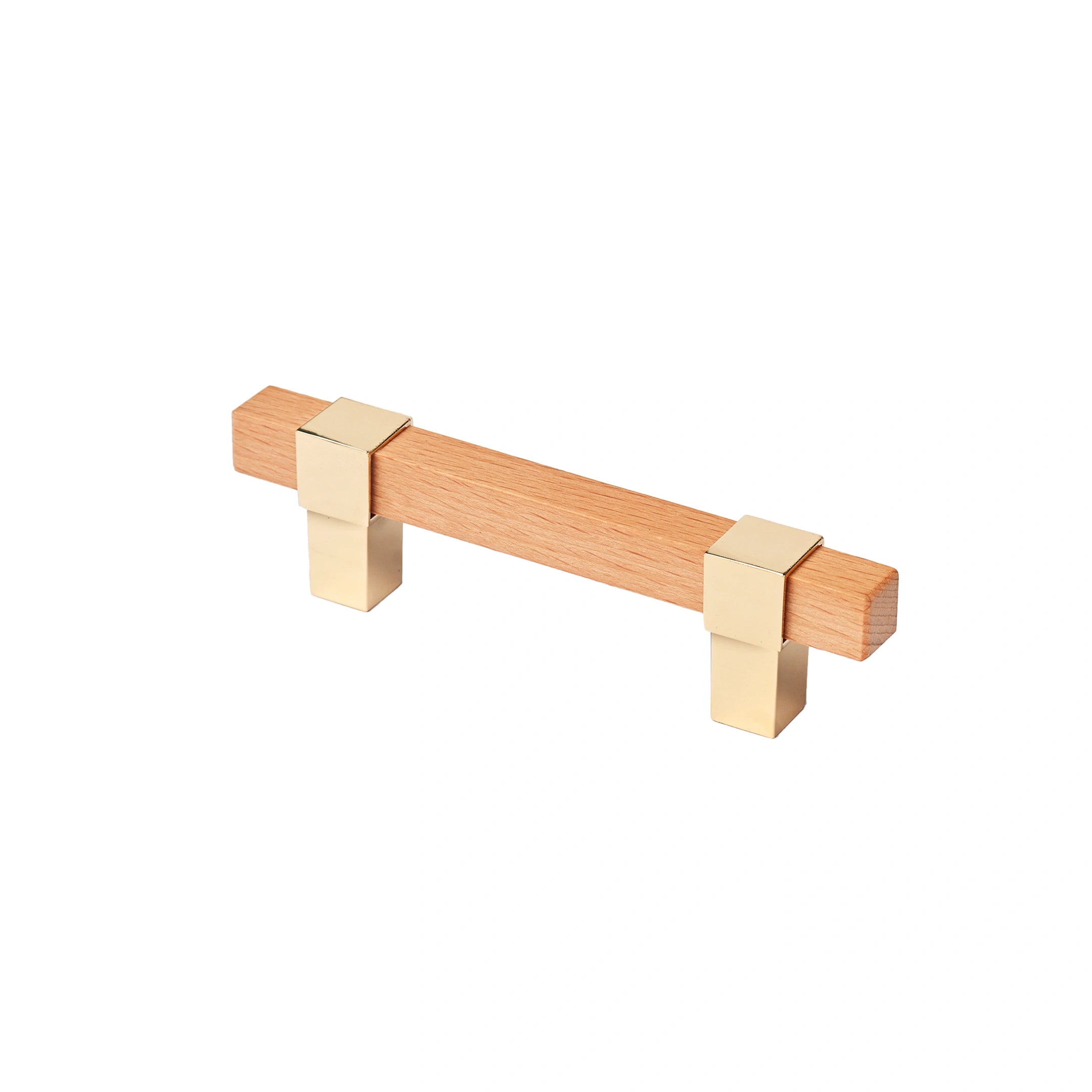 Mantara Lorien Handle W-0028 is a modern zinc and beech wood handle in Gold ideal for kitchen and dresser drawers.