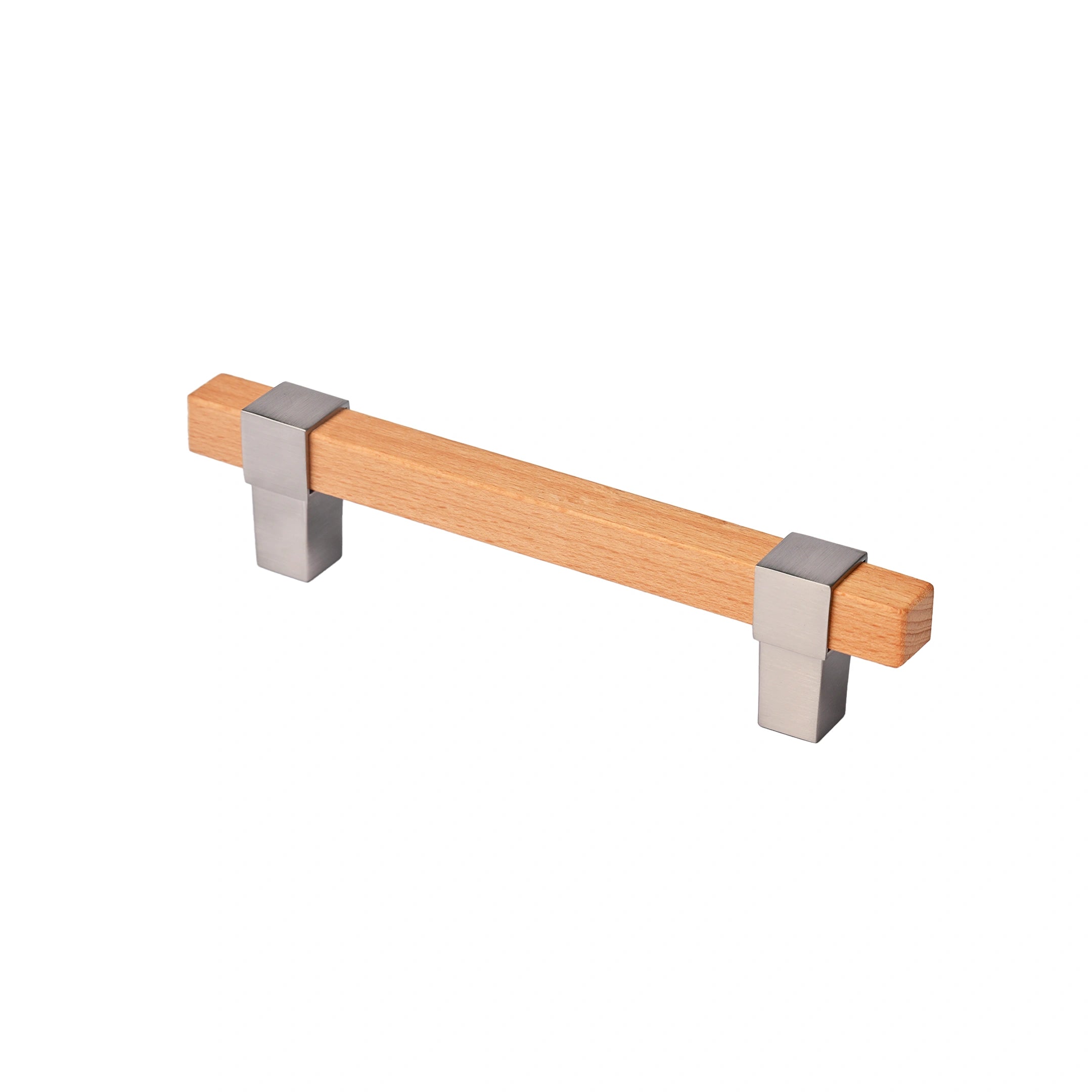 Mantara Lorien Handle W-0028 is a modern zinc and beech wood handle in silver ideal for kitchen and dresser drawers.
