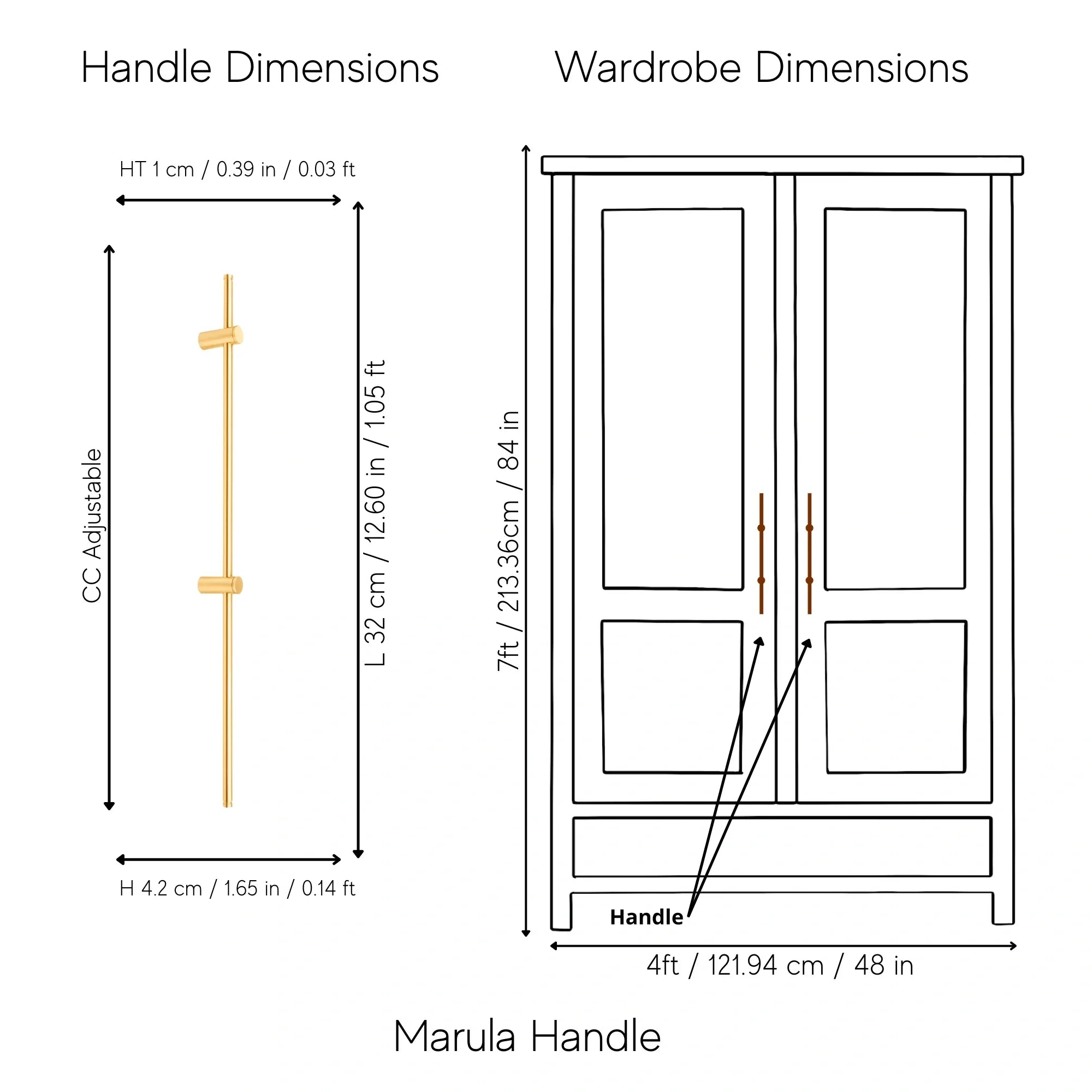 Mantara Marula Handle SKU B-0081 is a modern solid brass handle in polished gold for wardrobes and cabinets.