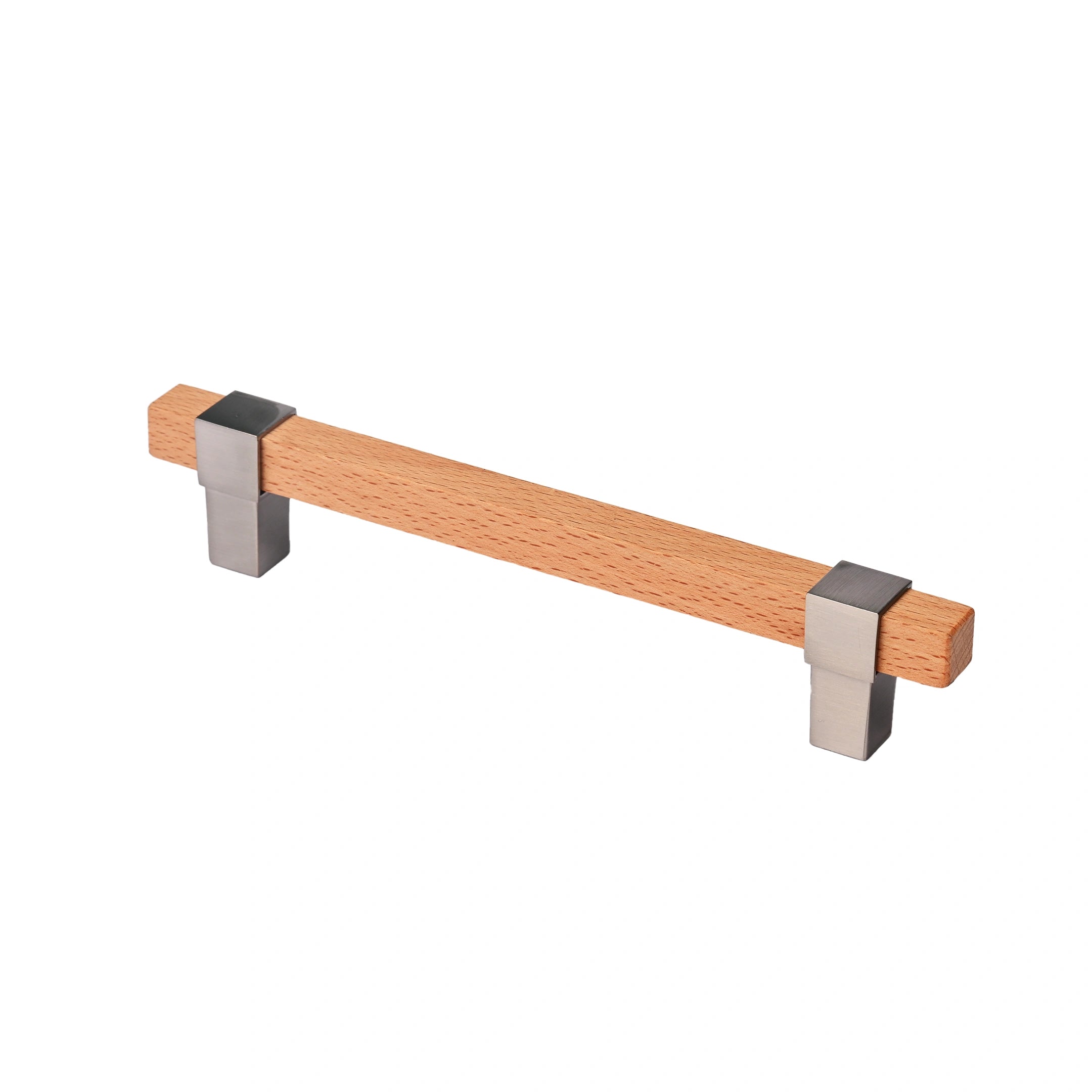 Mantara Lorien Handle W-0028 is a modern zinc and beech wood handle in silver ideal for kitchen and dresser drawers.
