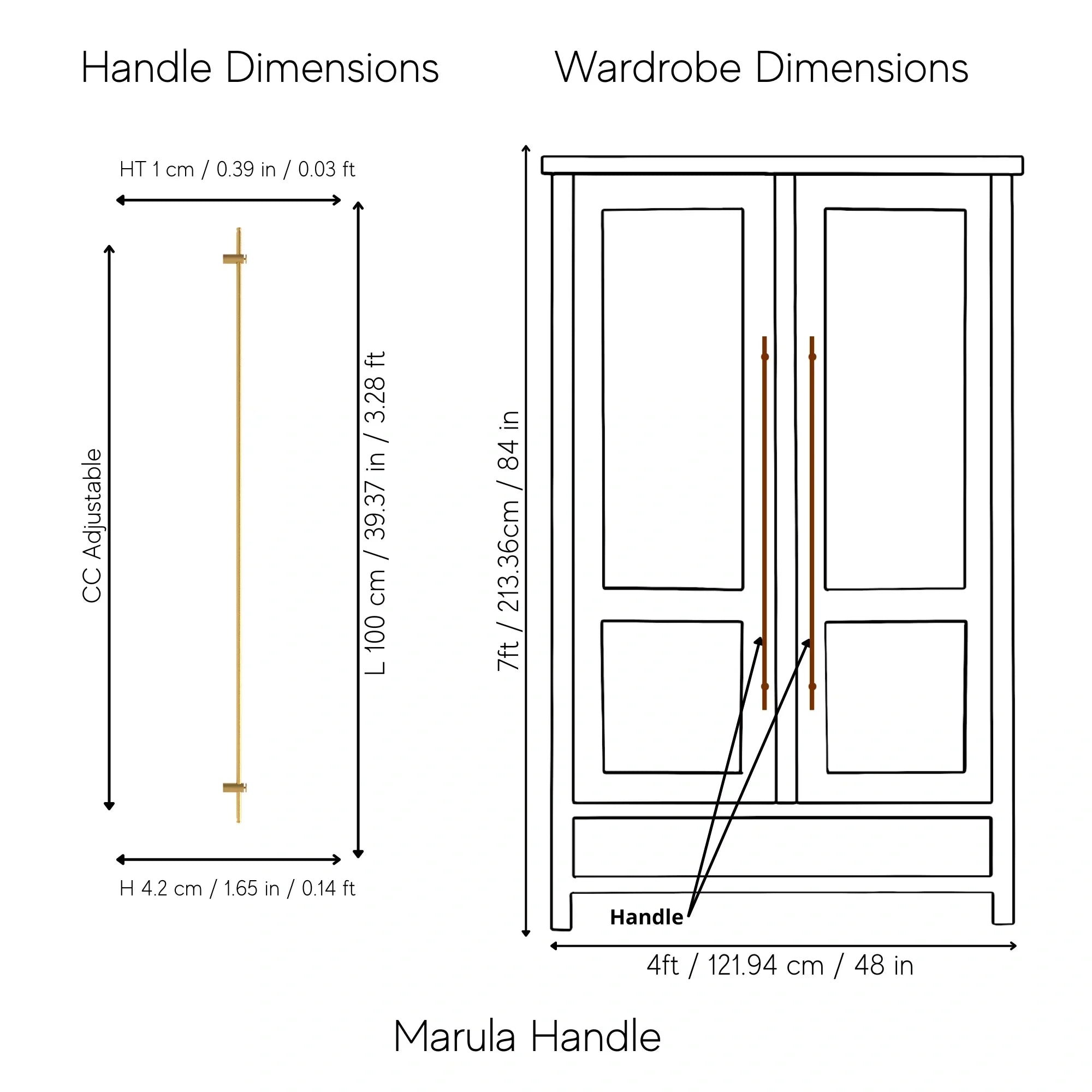 Mantara Marula Handle SKU B-0081 is a modern solid brass handle in polished gold for wardrobes and cabinets.