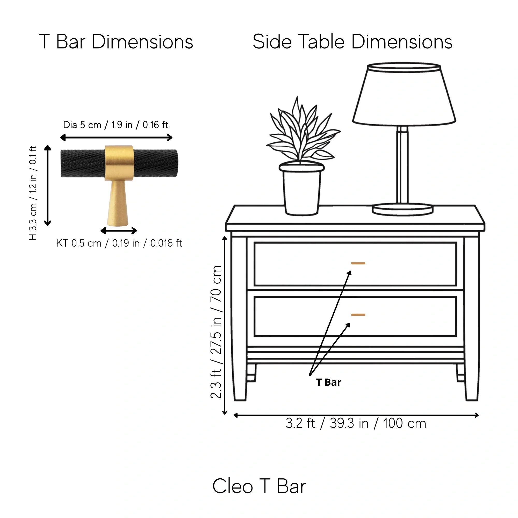 Mantara Cleo T Bar Handle B-0064 is a modern knurled brushed brass handle in black ,ideal for wardrobes and cabinets.
