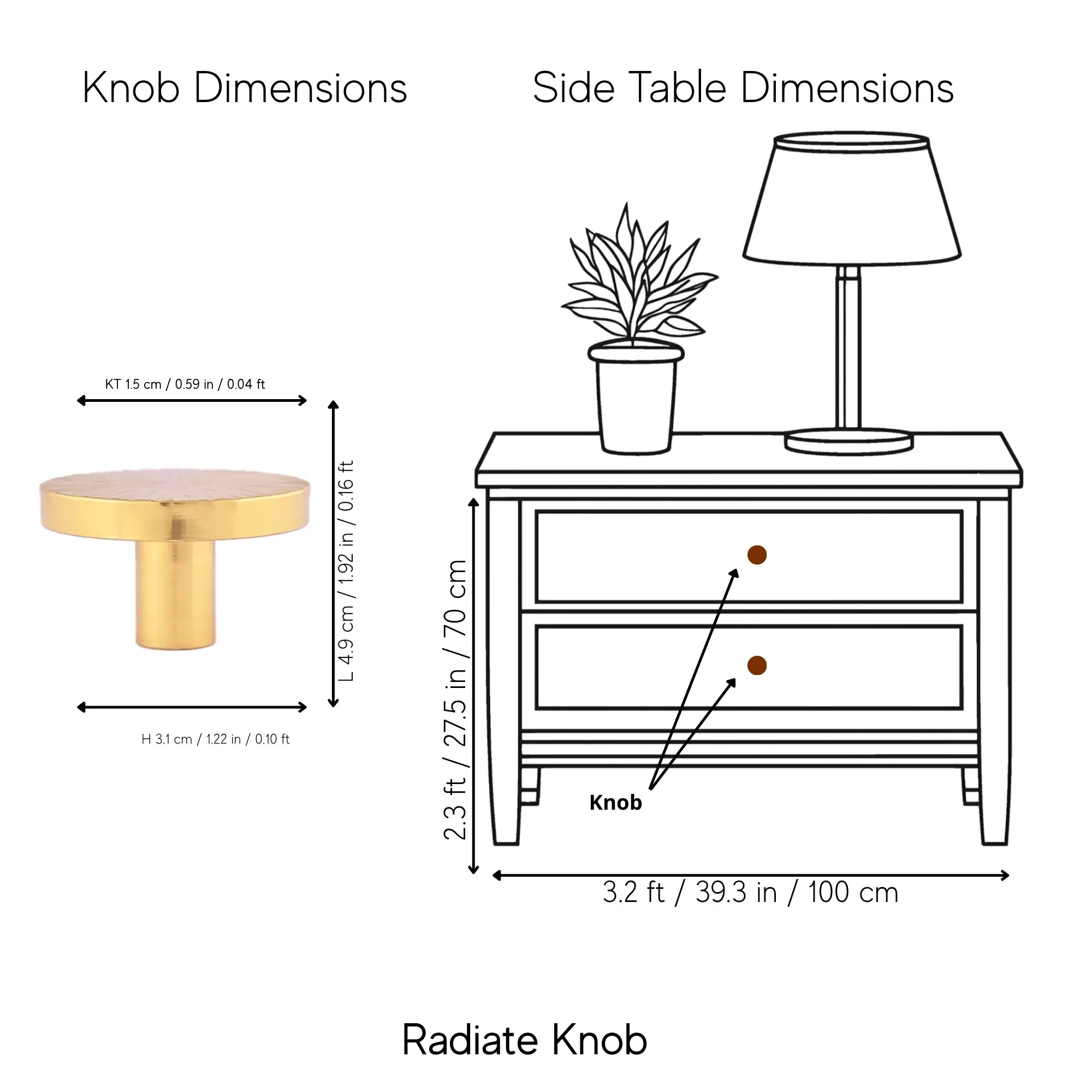 Mantara Radiate Knob B-0103 is a modern polished brass knob in gold, ideal for drawers, cabinets, and furniture.