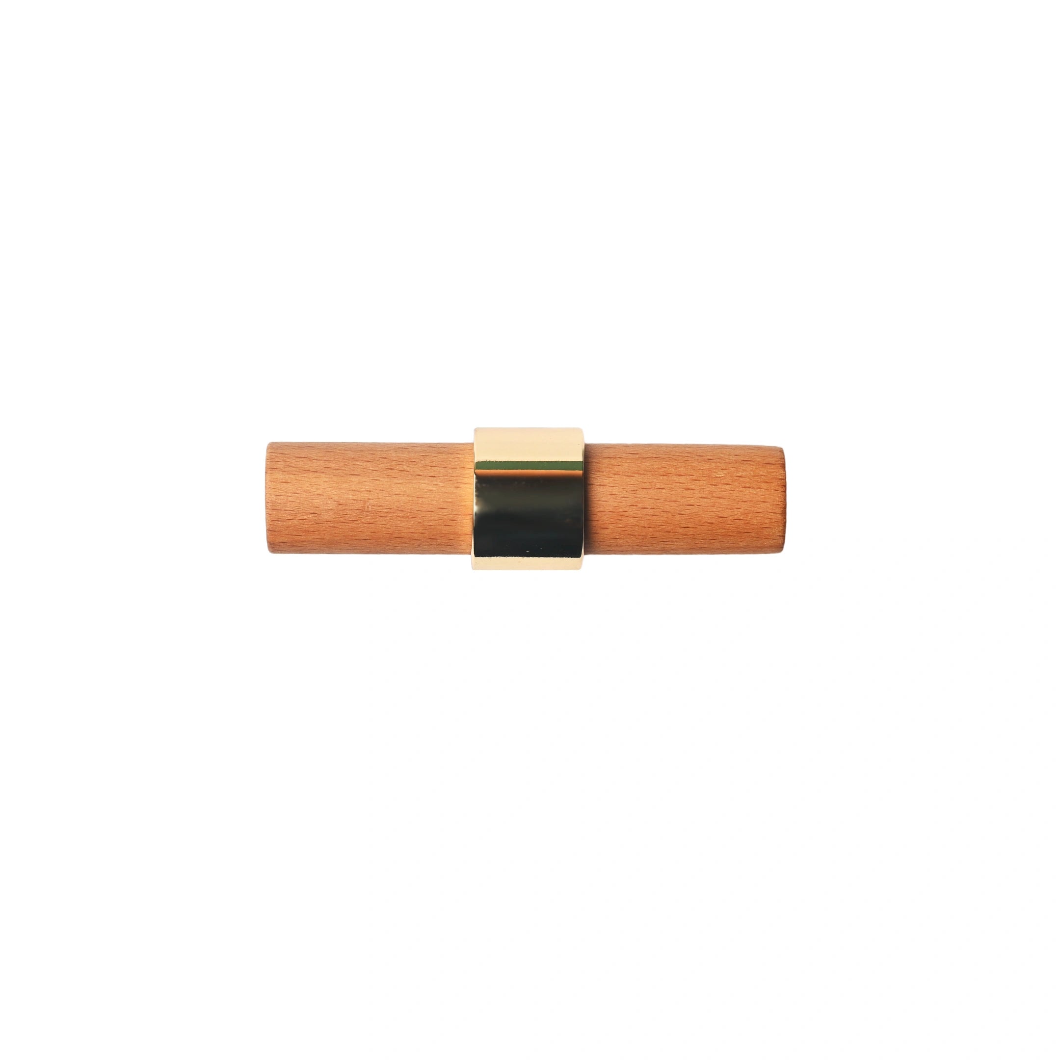 Mantara Walden Handle W-0035 is a modern zinc alloy and beech wood Tbar handle in gold, ideal for kitchen and dresser drawers.