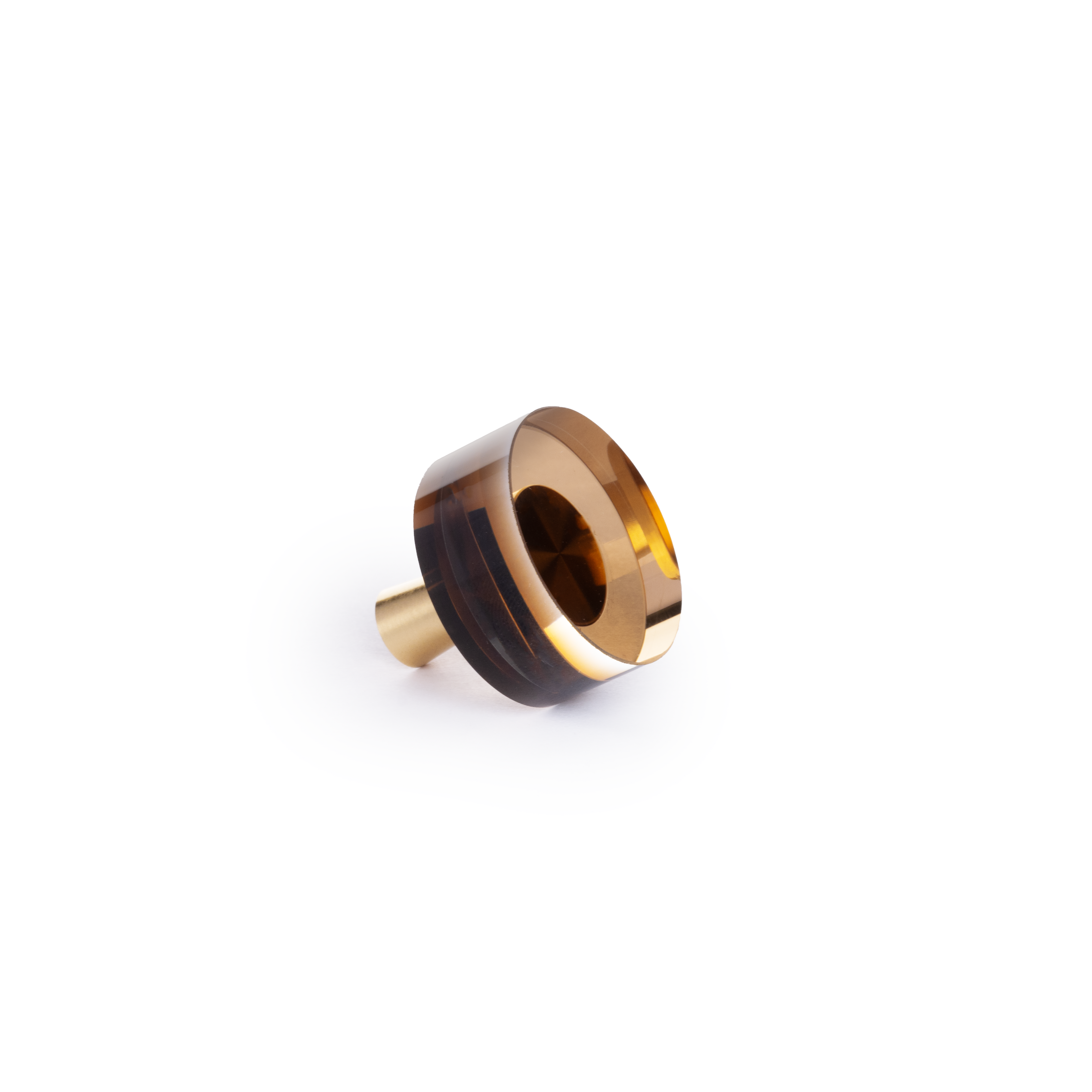 Round knob made of artificial crystal and brass in black, brass and champagne finishes, model A-0002 by Mantara.