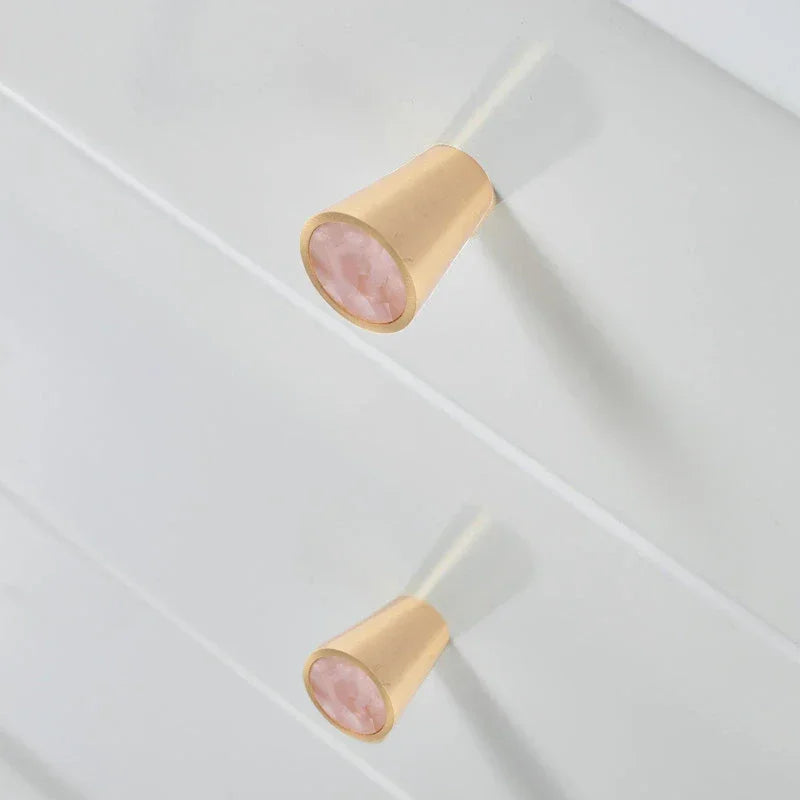 Brass & acrylic cone knob in orange, black and pink, Mantara A-0004 cabinet hardware, cabinet knobs and cabinet pulls.