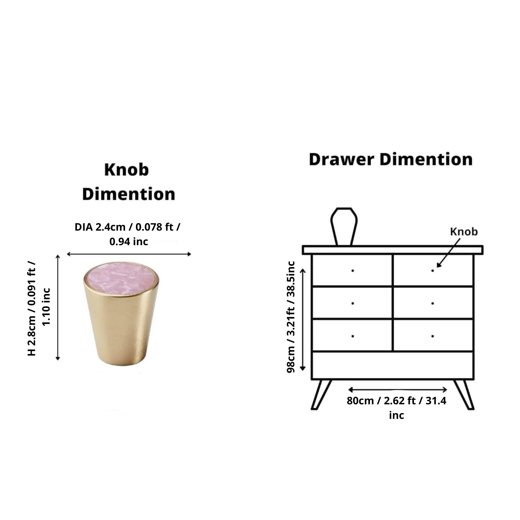 Brass & acrylic cone knob in orange, black and pink, Mantara A-0004 cabinet hardware, cabinet knobs and cabinet pulls.