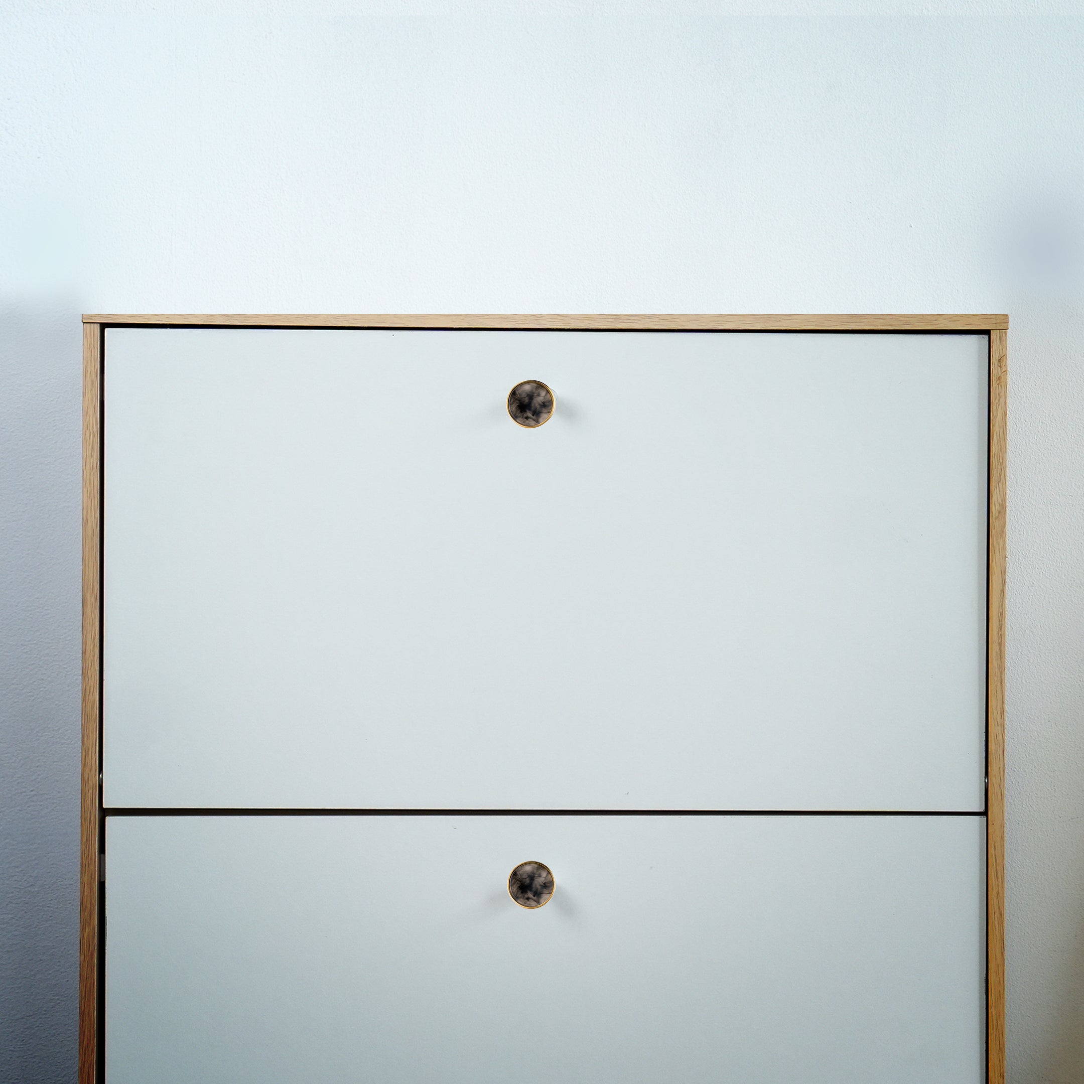 Galaxy round cabinet knob A-0005, clouds mist acrylic & brushed brass, dia40mm, for drawers & wardrobes by Mantara