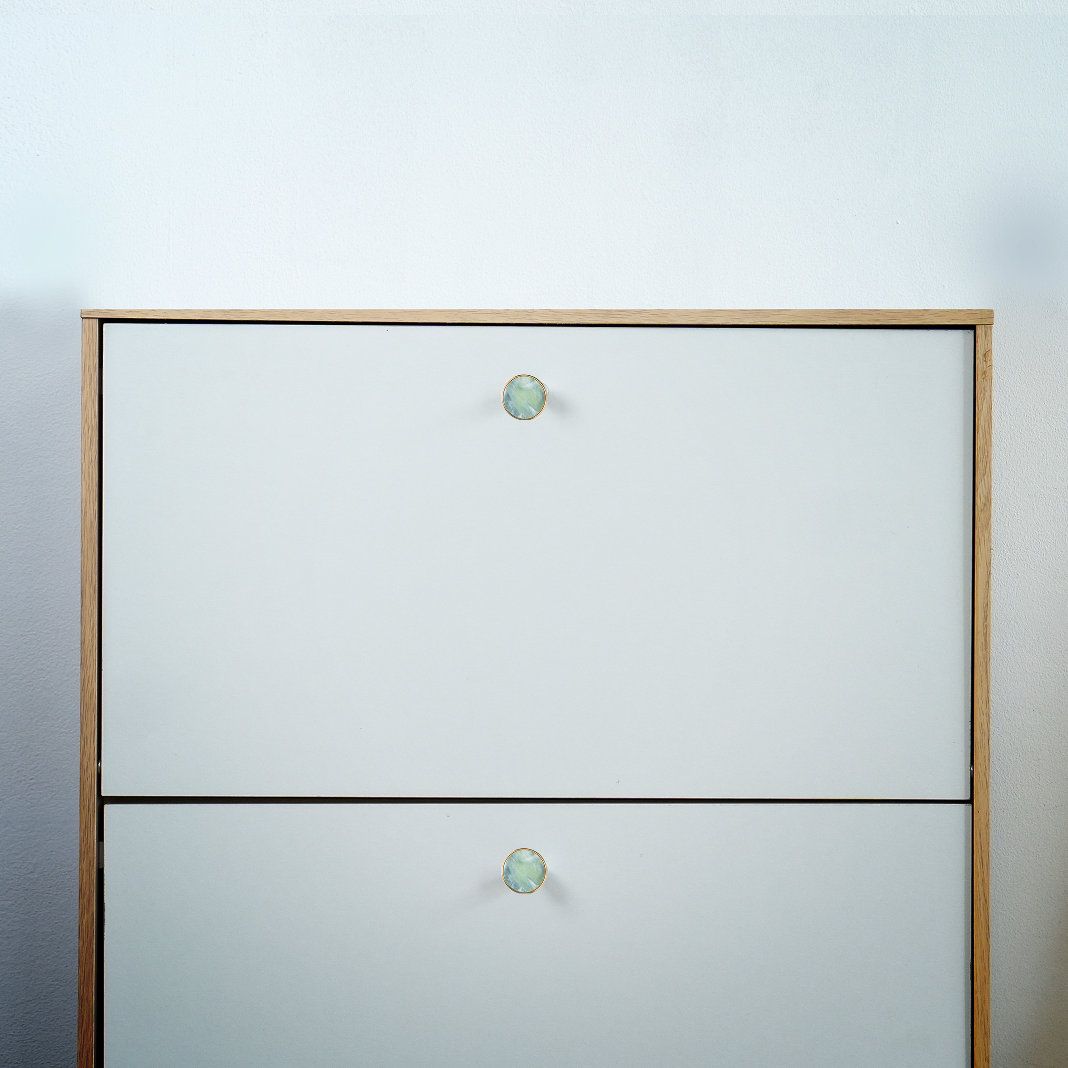 Galaxy round cabinet knob A-0005, dark green acrylic & brushed brass, dia30mm, for doors & drawers by Mantara