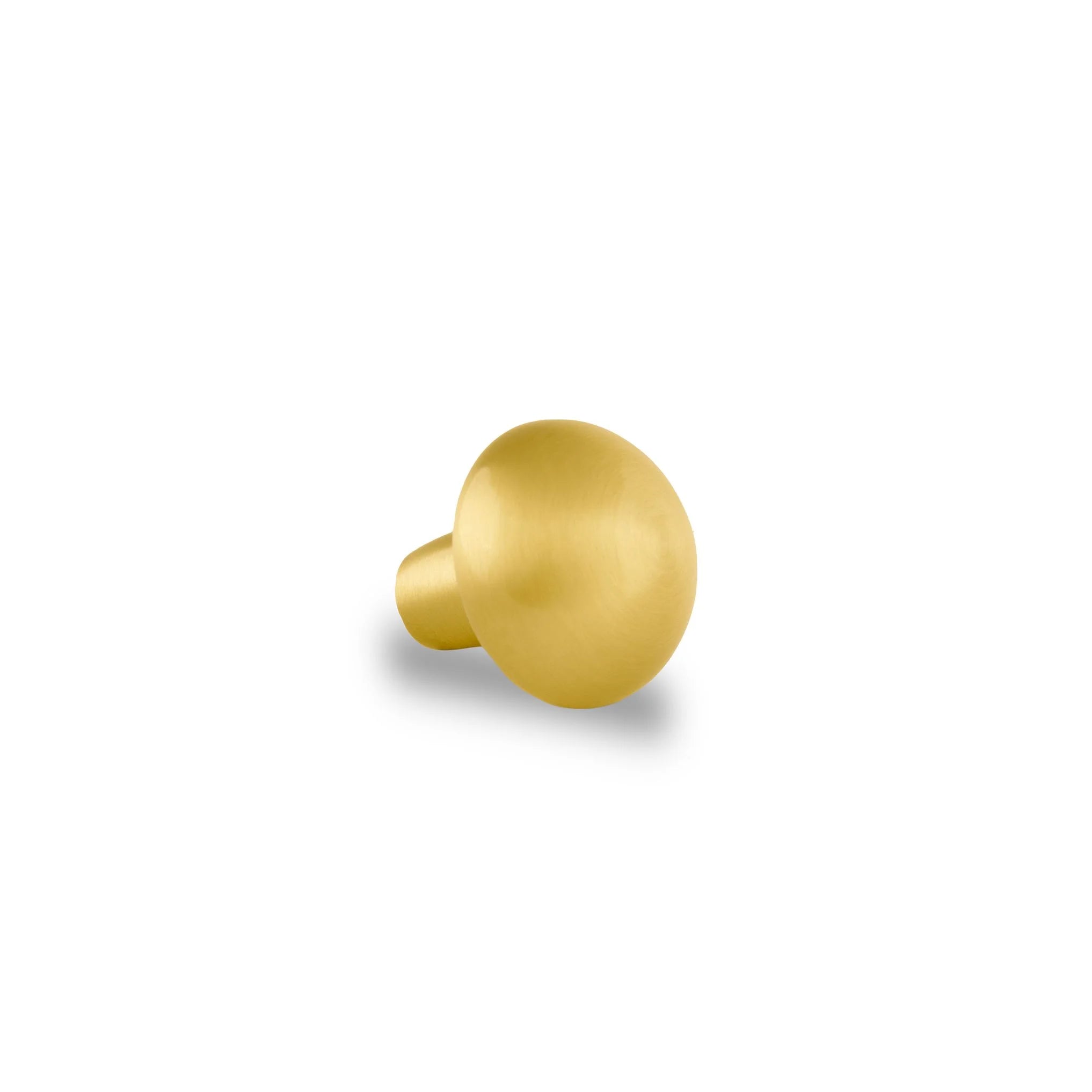 Mantara Shroom Knob B-0100 is a modern solid brass knob in brushed gold, perfect for kitchens, cabinets, and furniture.