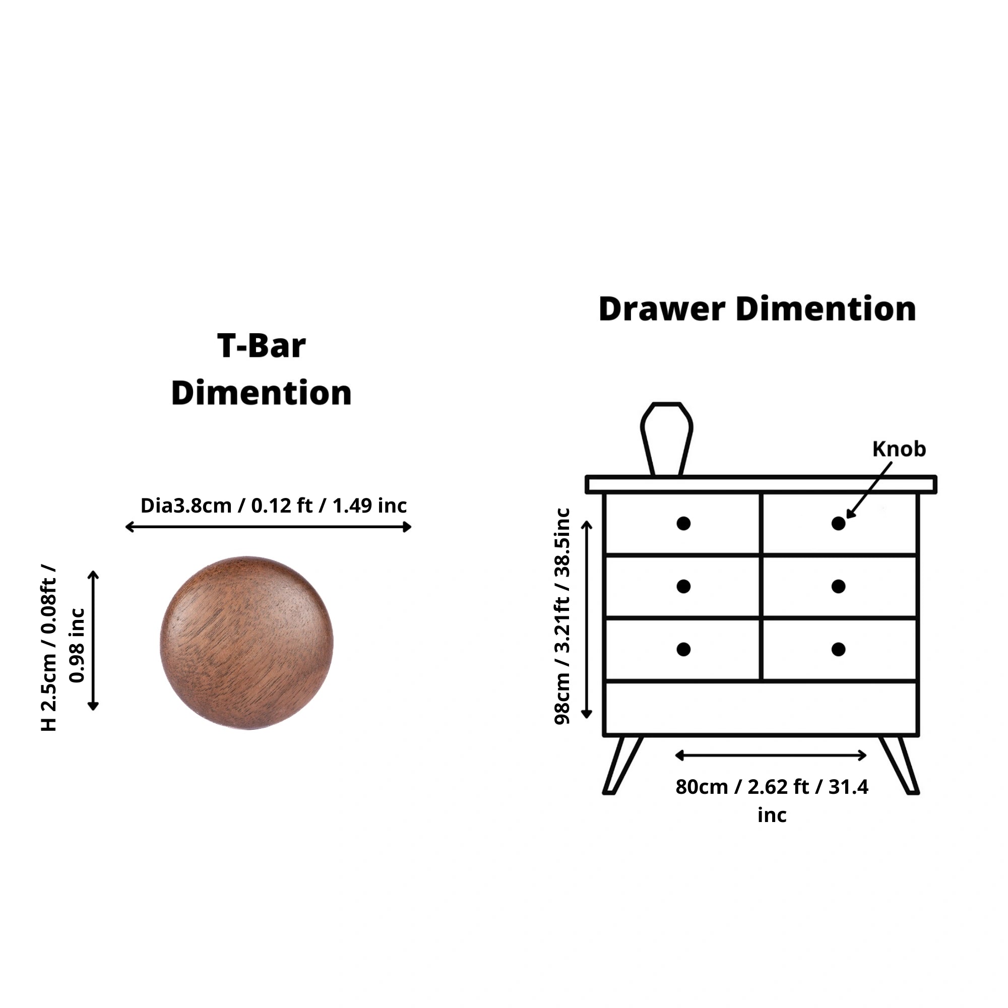 Mantara Aspen Knob W-0038 is a modern walnut wooden knob in brushed finish, ideal for kitchen and dresser drawers.