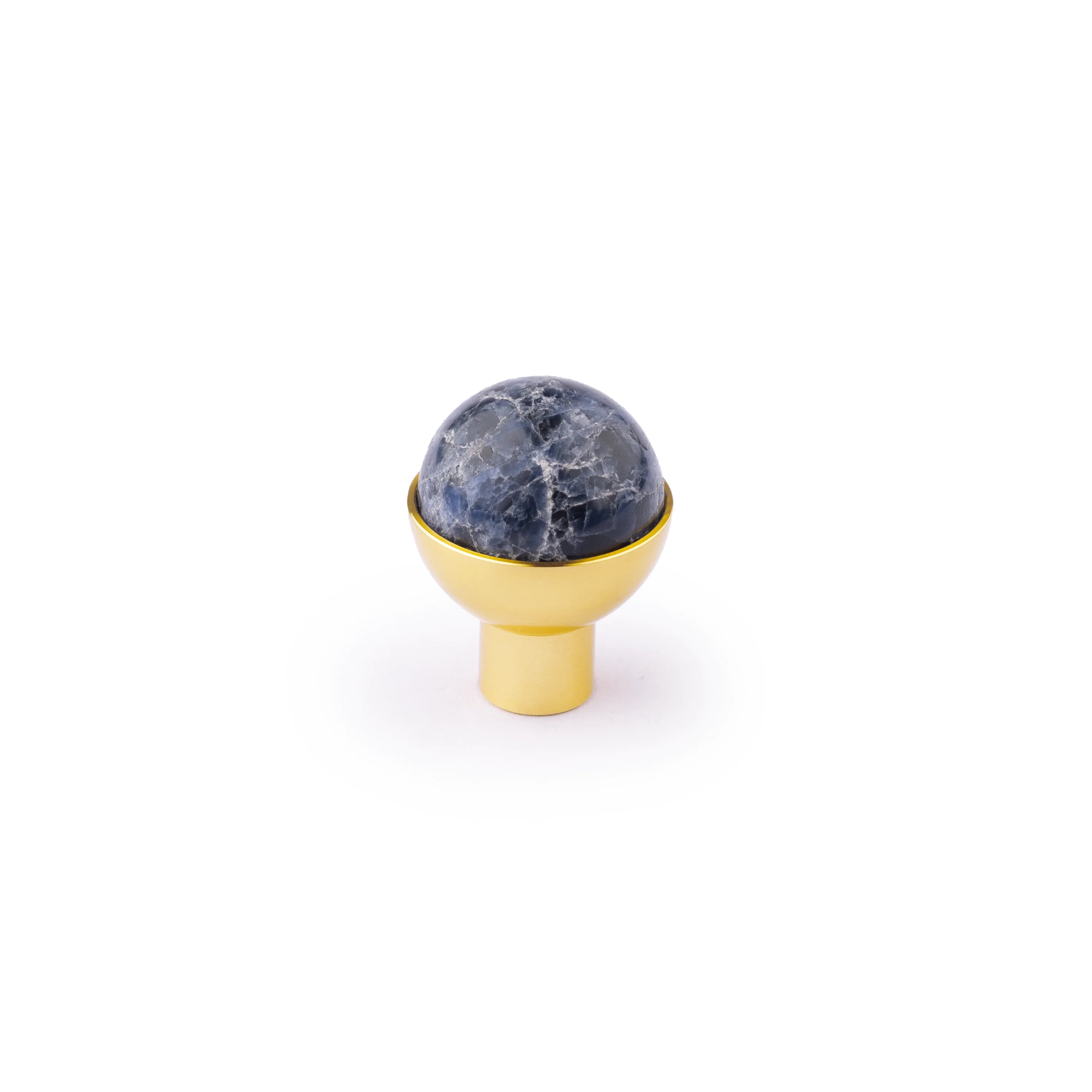 The Mantara C-0006 is a modern crystal + brass knob in blue, ideal for drawers and cabinets.