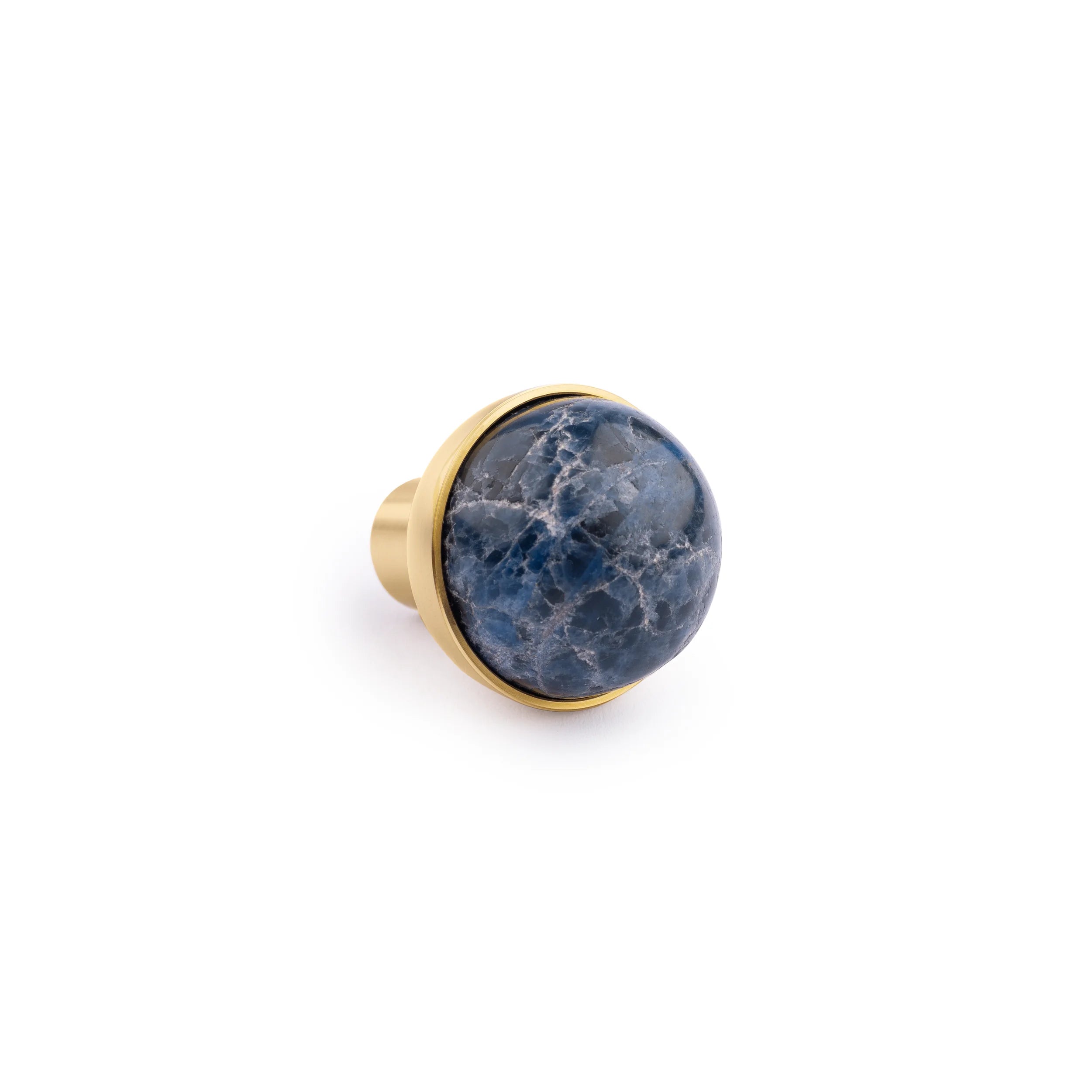 The Mantara C-0006 is a modern crystal + brass knob in blue, ideal for drawers and cabinets.