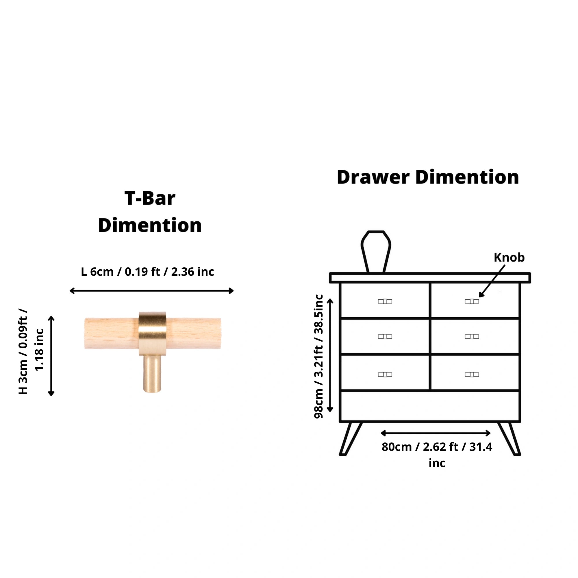 Mantara Aranya Handle W-0053 is a modern beech wood Tbar, ideal for kitchen drawers, dresser drawers.