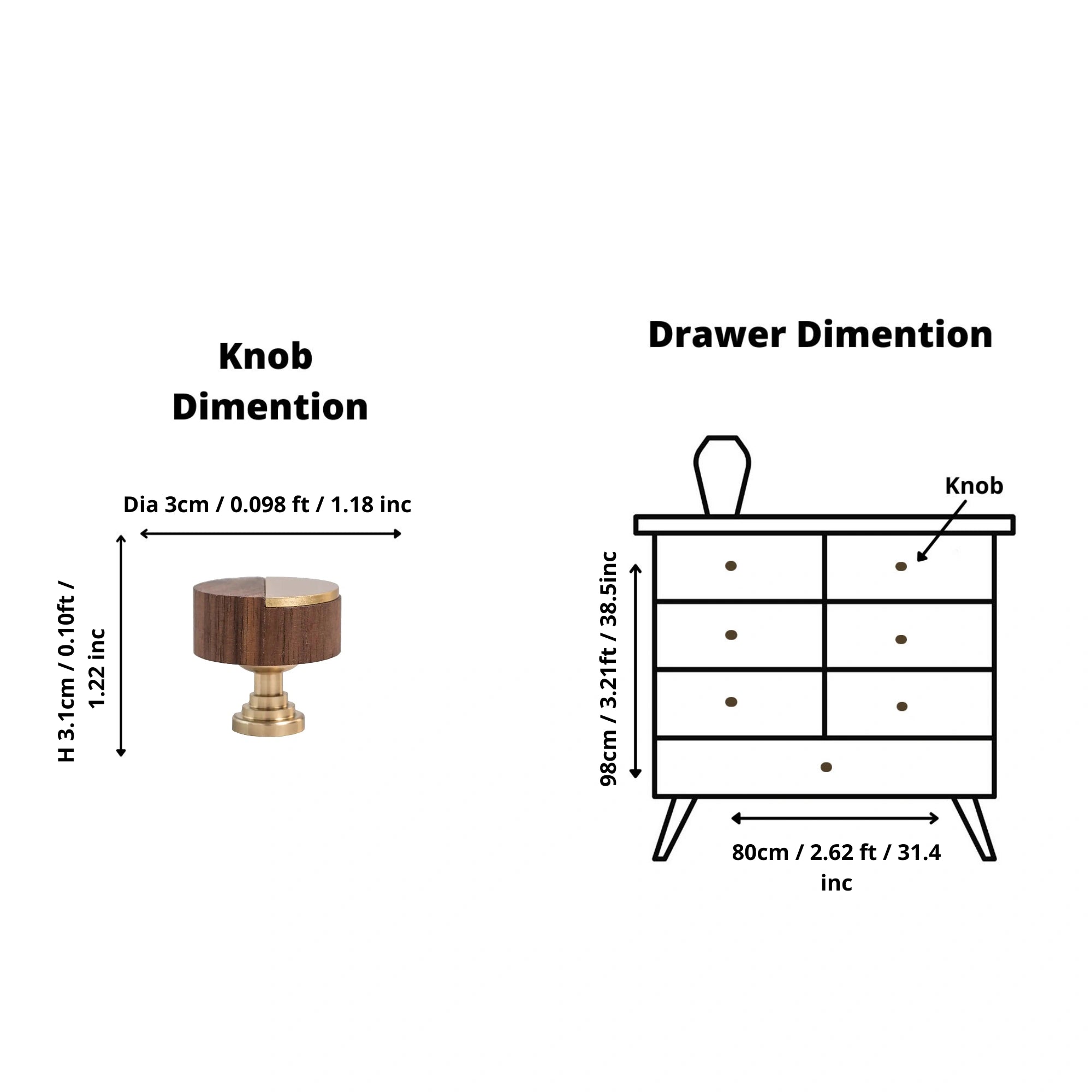 Mantara Robyn Knob W-0020 is a modern wood and brass knob in brown brushed finish, ideal for kitchen drawers and dresser drawers.