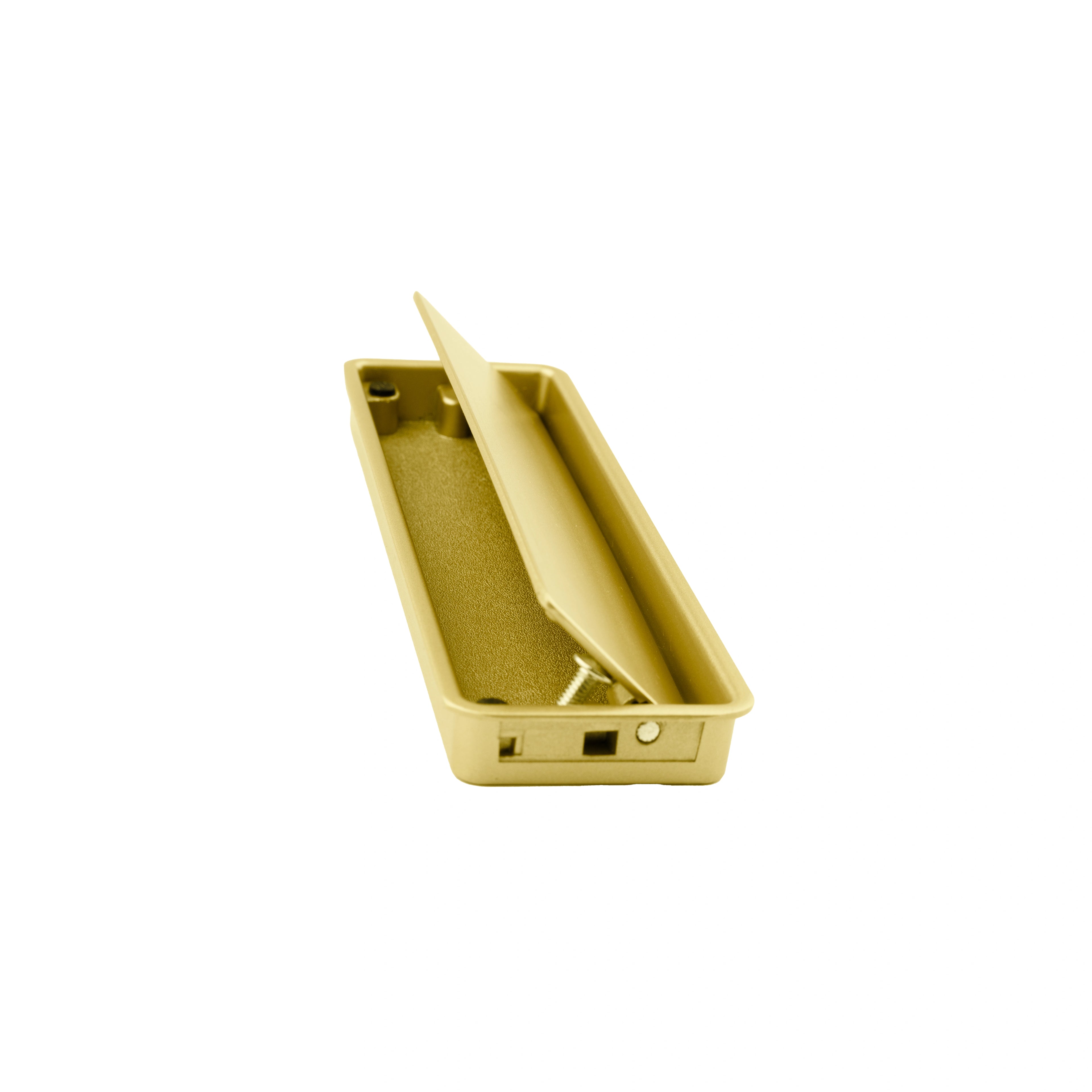 Mantara Concealed Square Handle Z-0009 is a modern zinc alloy handle in brushed gold, ideal for drawers and hooks.